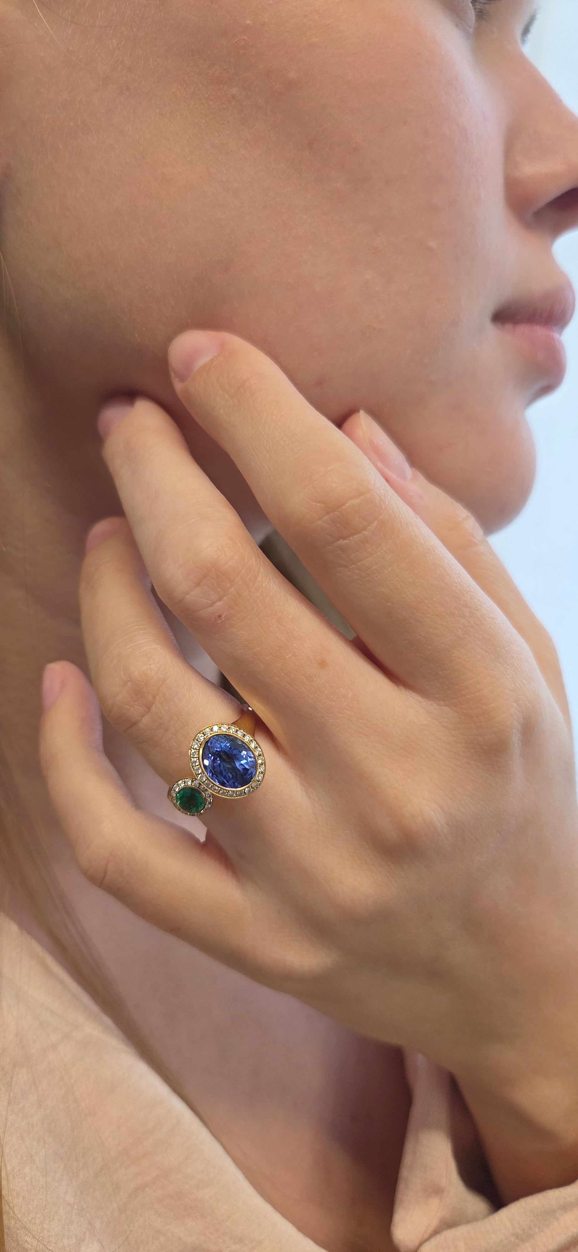 Toi Et Moi Reimagined with Oval Tanzanite and Emerald