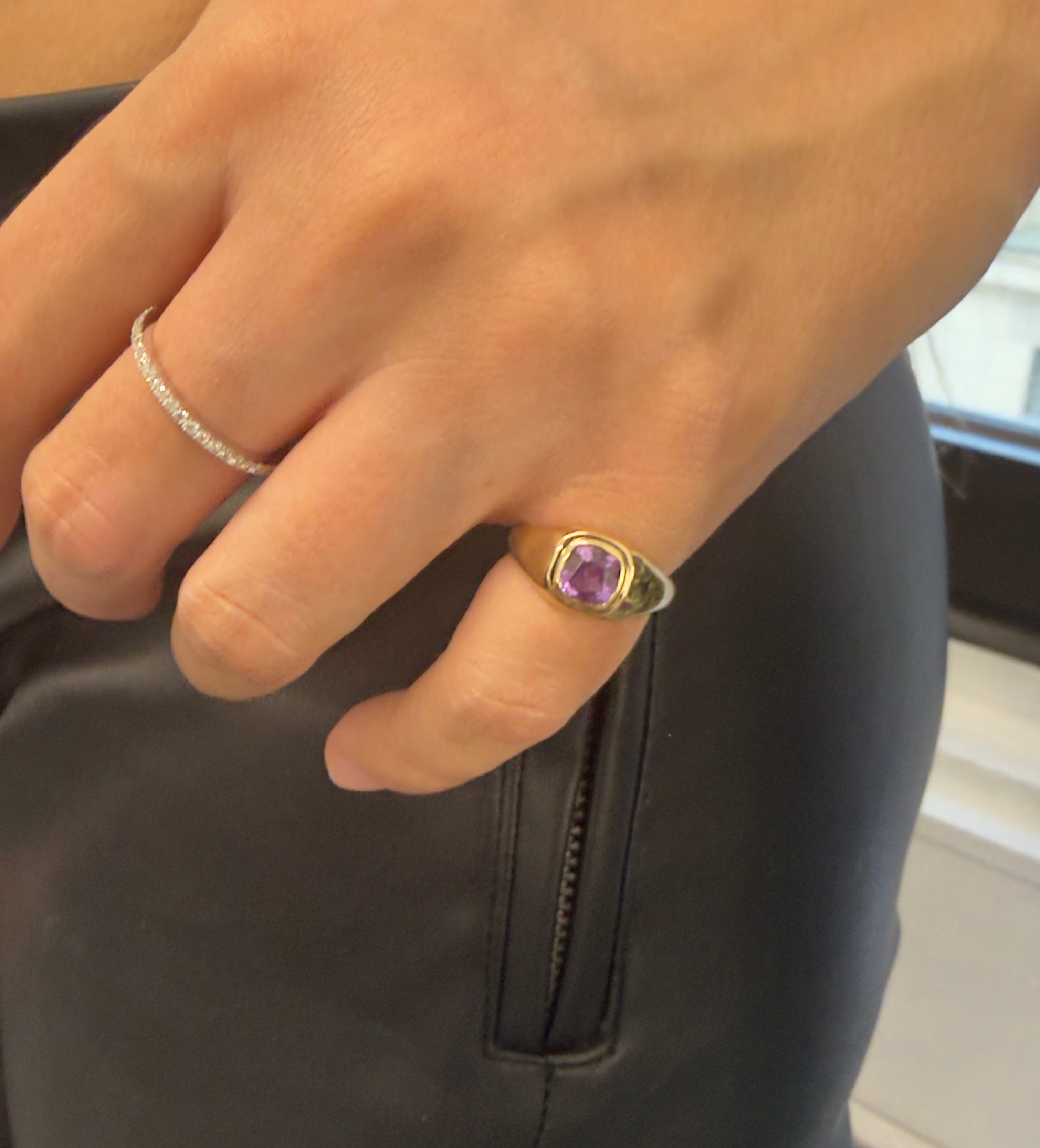 Pinky Ring Set in Cushion Purple Sapphire