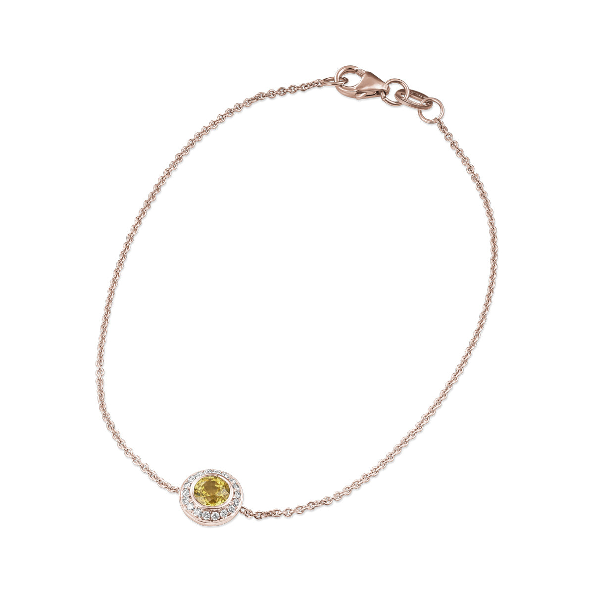 Royal Harmony Bracelet Centered Around yellow sapphire set all around pave in diamonds designed by carati jewelry in montreal canada in 14 k 18 k