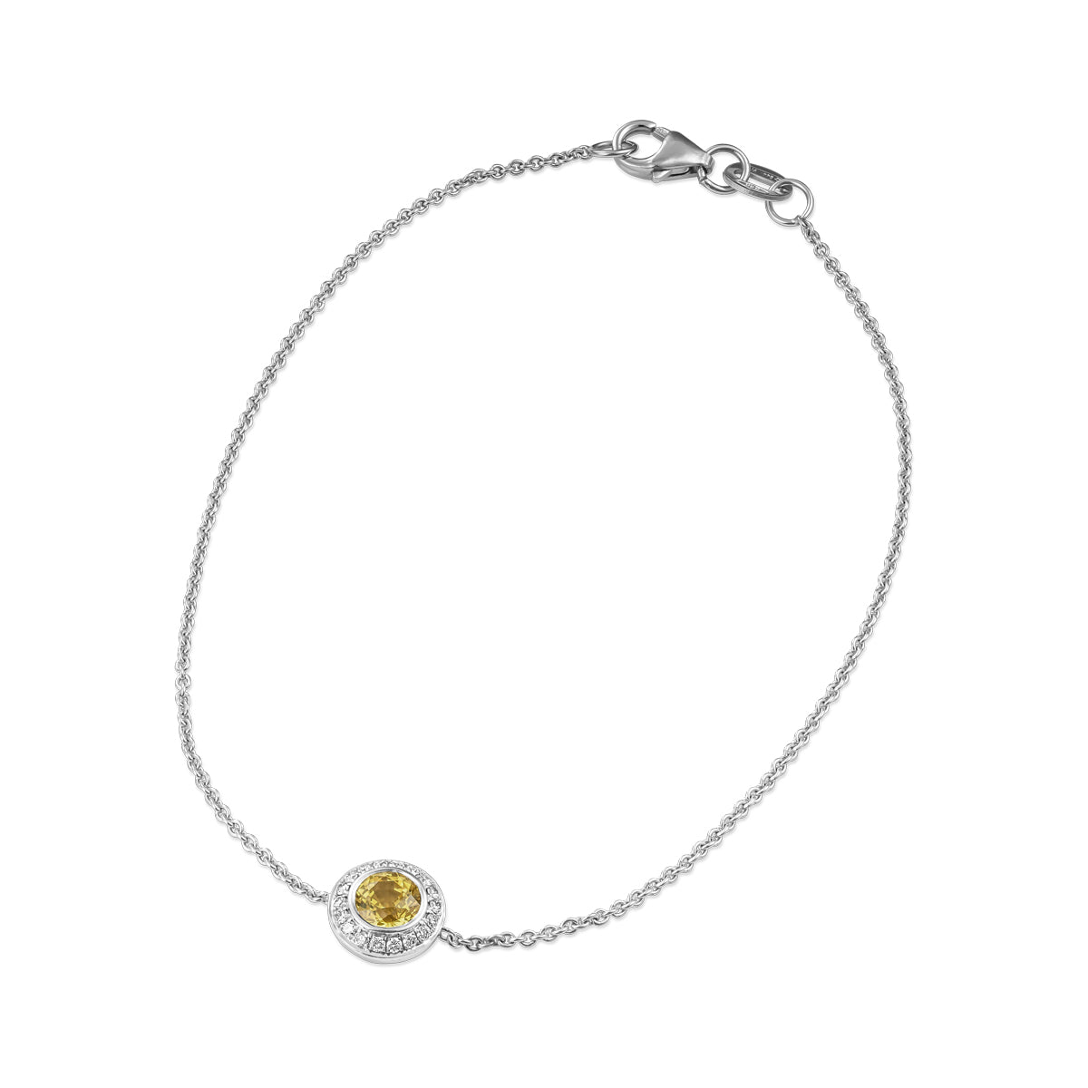Royal Harmony Bracelet Centered Around yellow sapphire set all around pave in diamonds designed by carati jewelry in montreal canada in 14 k 18 k