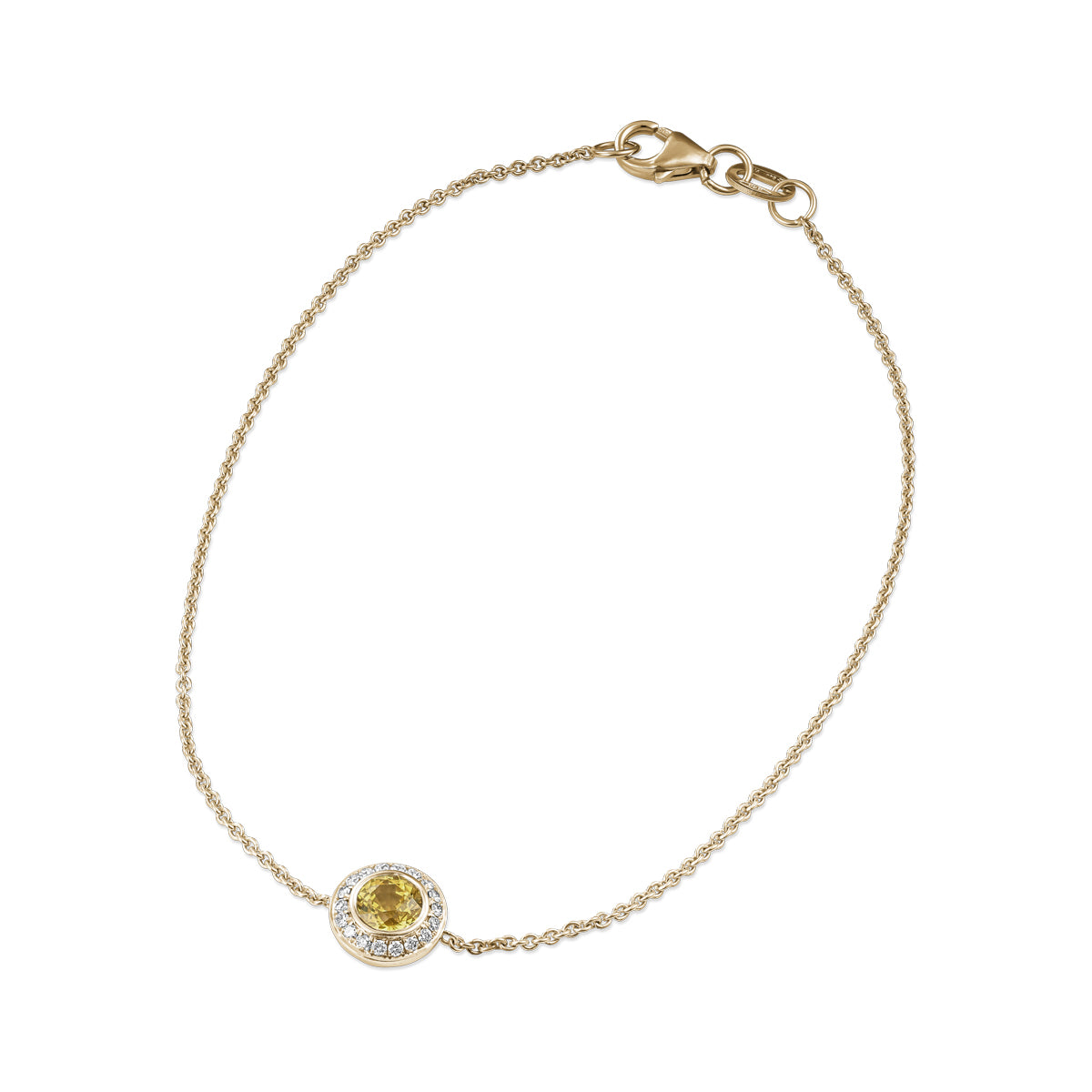 Royal Harmony Bracelet Centered Around yellow sapphire set all around pave in diamonds designed by carati jewelry in montreal canada in 14 k 18 k