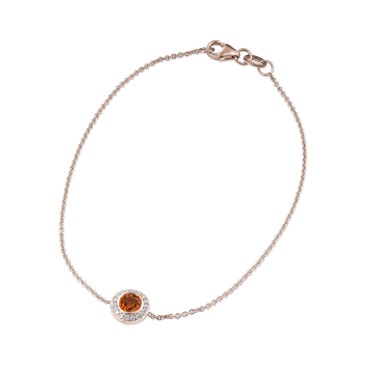 Royal Harmony Bracelet Centered Around orange sapphire set all around pave in diamonds designed by carati jewelry in montreal canada in 14 k 18 k