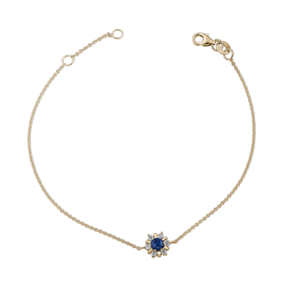 Canadian made in 14k yellow gold Flocon Bracelet With Centered blue Sapphire carati jewelry montreal