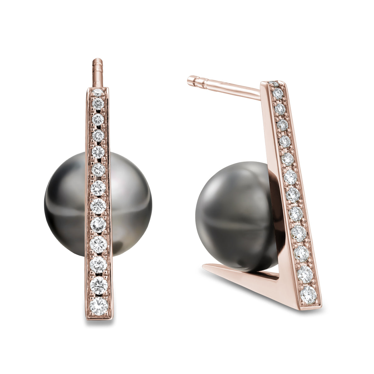 Elle Tahitian Pearl Earring with pave set diamonds is designed by carati jewelry in Montreal Canada in 18k 14k