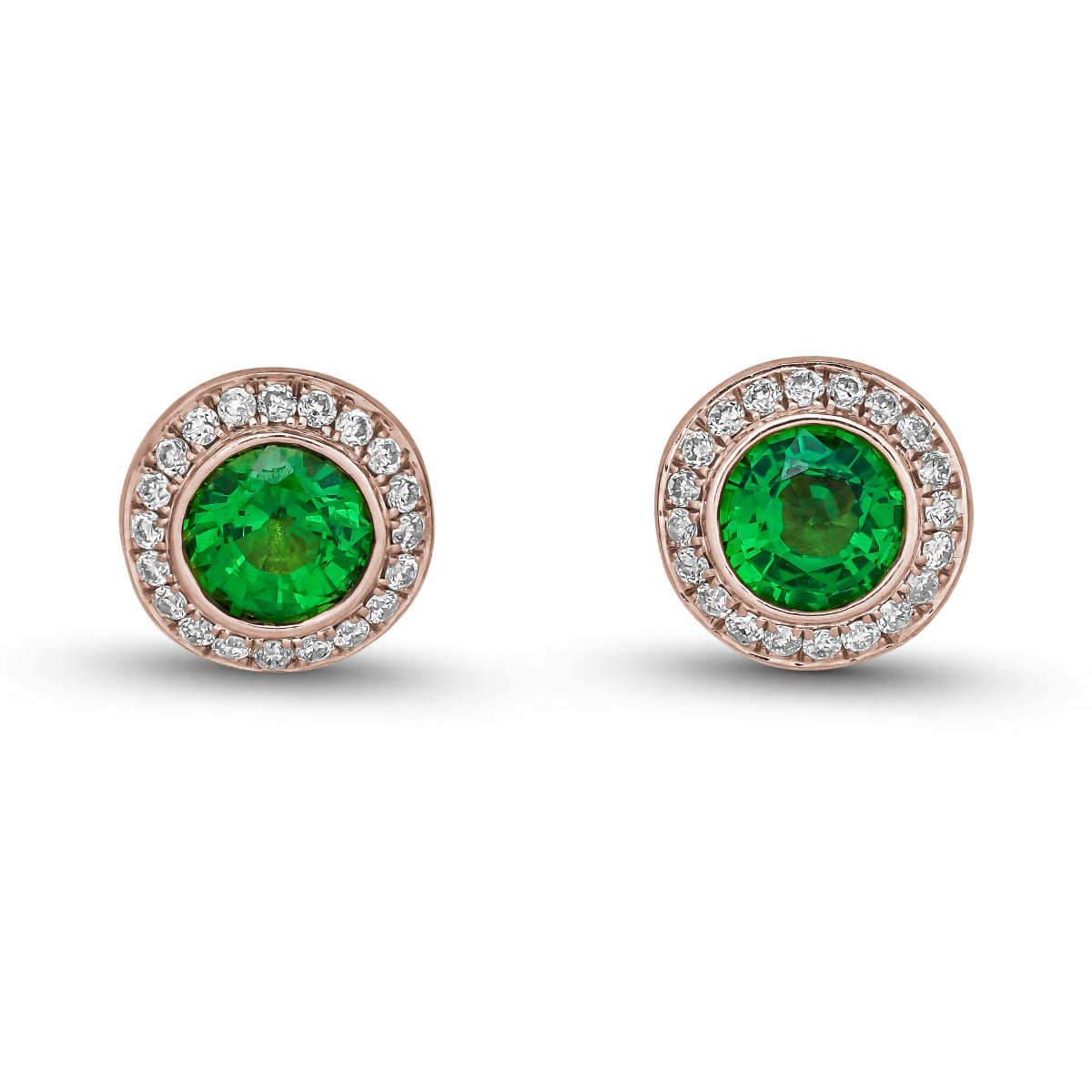 Royal Harmony earring Centered Around a stunning tsavorite set all around pave in diamonds designed by carati jewelry in montreal canada in 14 k 18 k