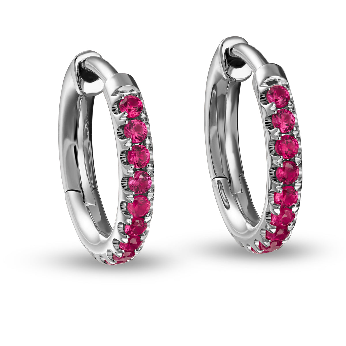 pair of Hoops earring set in rubys designed by carati jewelry montreal canada 18 k 14k