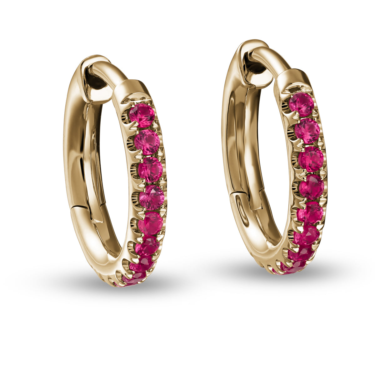 pair of Hoops earring set in rubys designed by carati jewelry montreal canada 18 k 14k