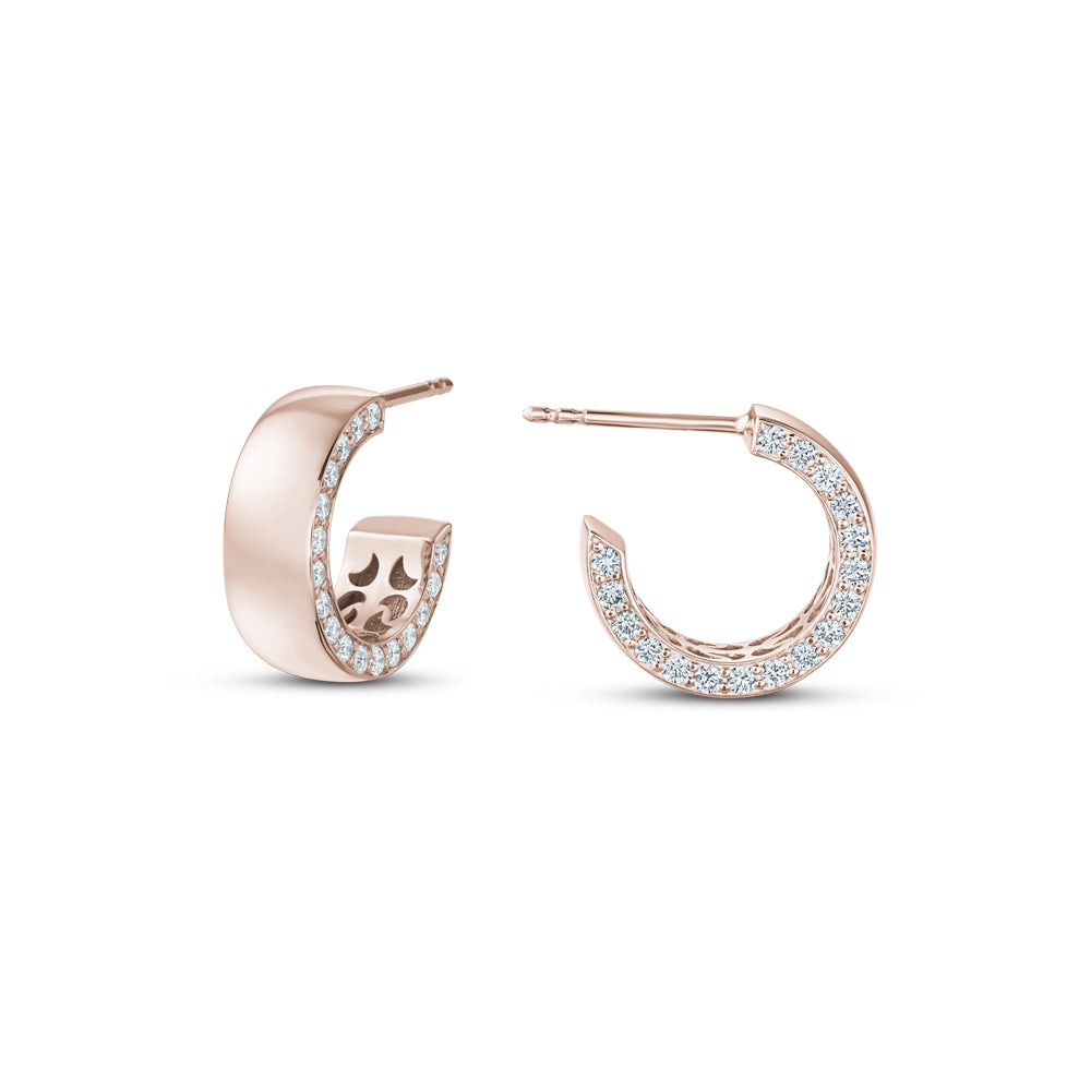 14 and 18 k earring in rose
gold with pave set in diamonds
designed by carati jewelry montreal