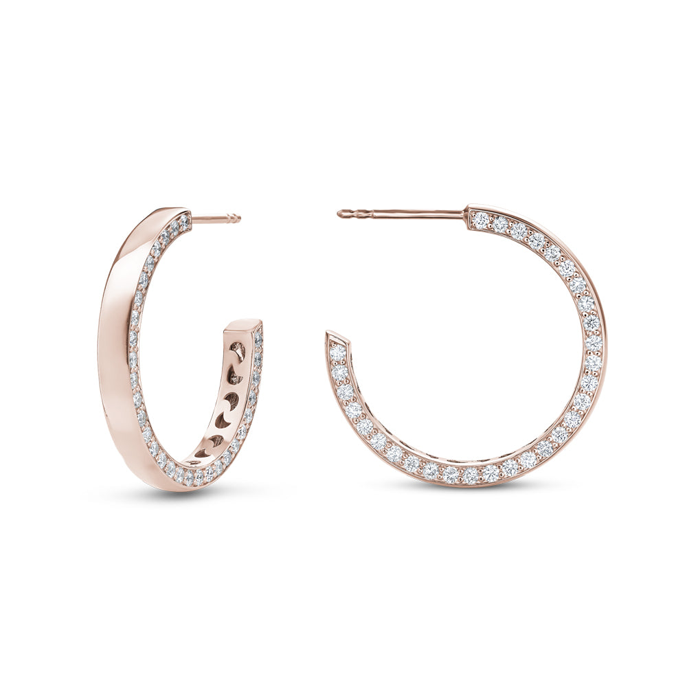 14 k rose gold big eclipse earring set with dimonds on one side designed carati jewelry montreal