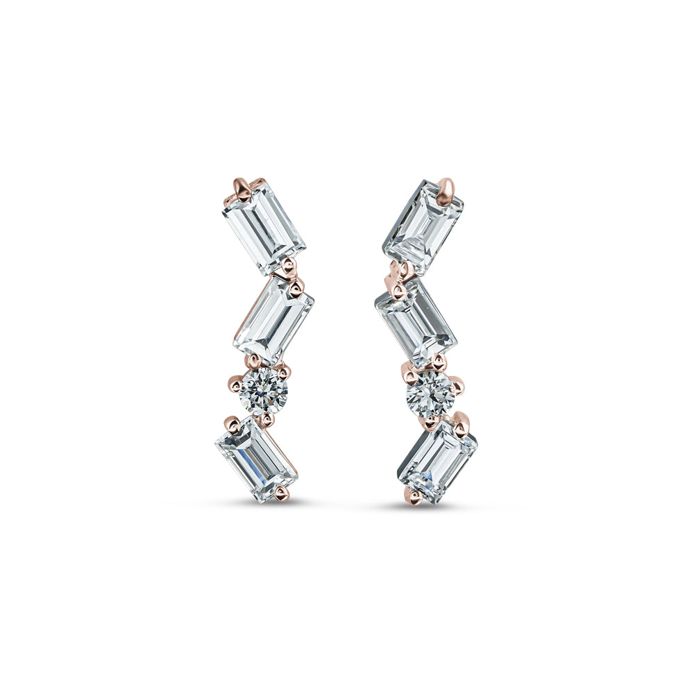 18 K rose GOLD CASCADE EARRING WITH BAGUETTES And round diamonds carati jewelry montreal
