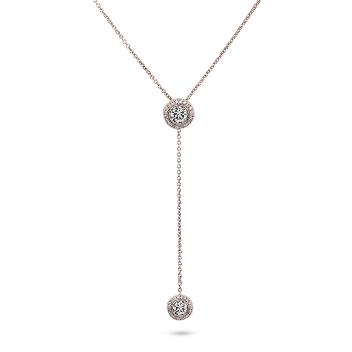 Royal Harmony Lariat Pendant With 2 Diamonds set pave all around designed by carati jewelry in montreal canada 14 k 18k