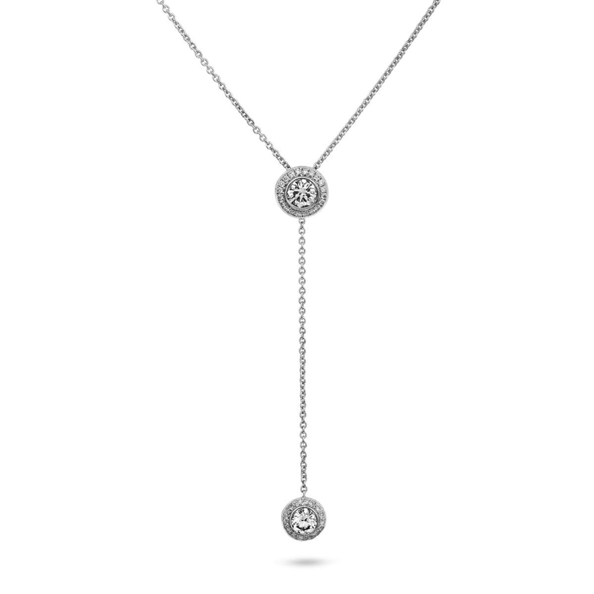 Royal Harmony Lariat Pendant With 2 Diamonds set pave all around designed by carati jewelry in montreal canada 14 k 18k