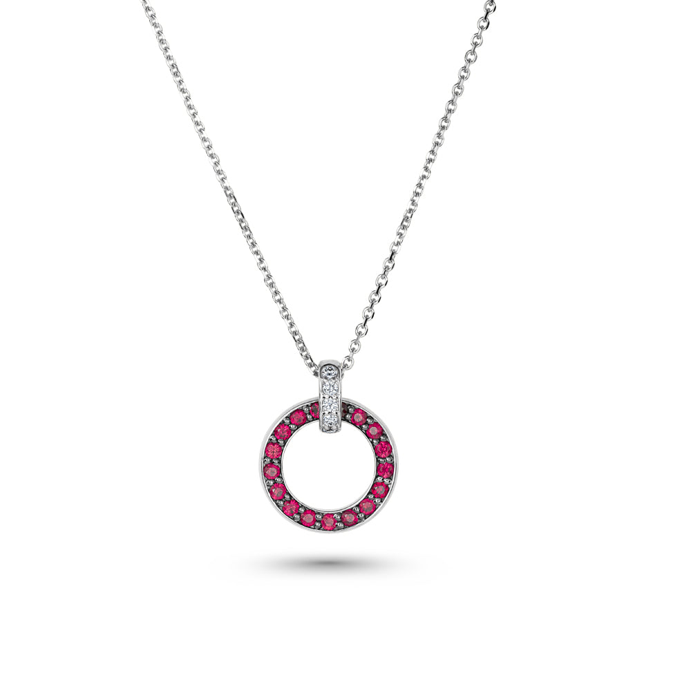 14 k pendant in white gold pave set with rubys and diamonds eclipse collection designed by carati jewelry montreal