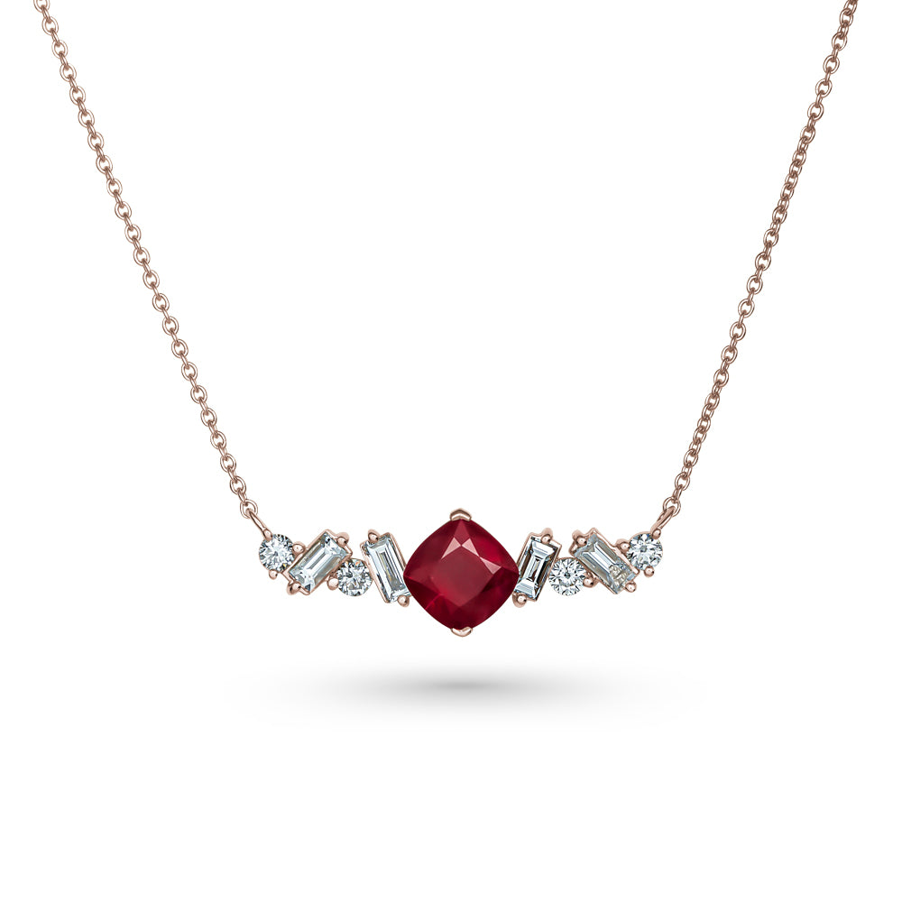 18 k rose gold Cascade Pendant Centered A Cushion Ruby With Baguettes And Round Diamonds Carati jewelry montreal