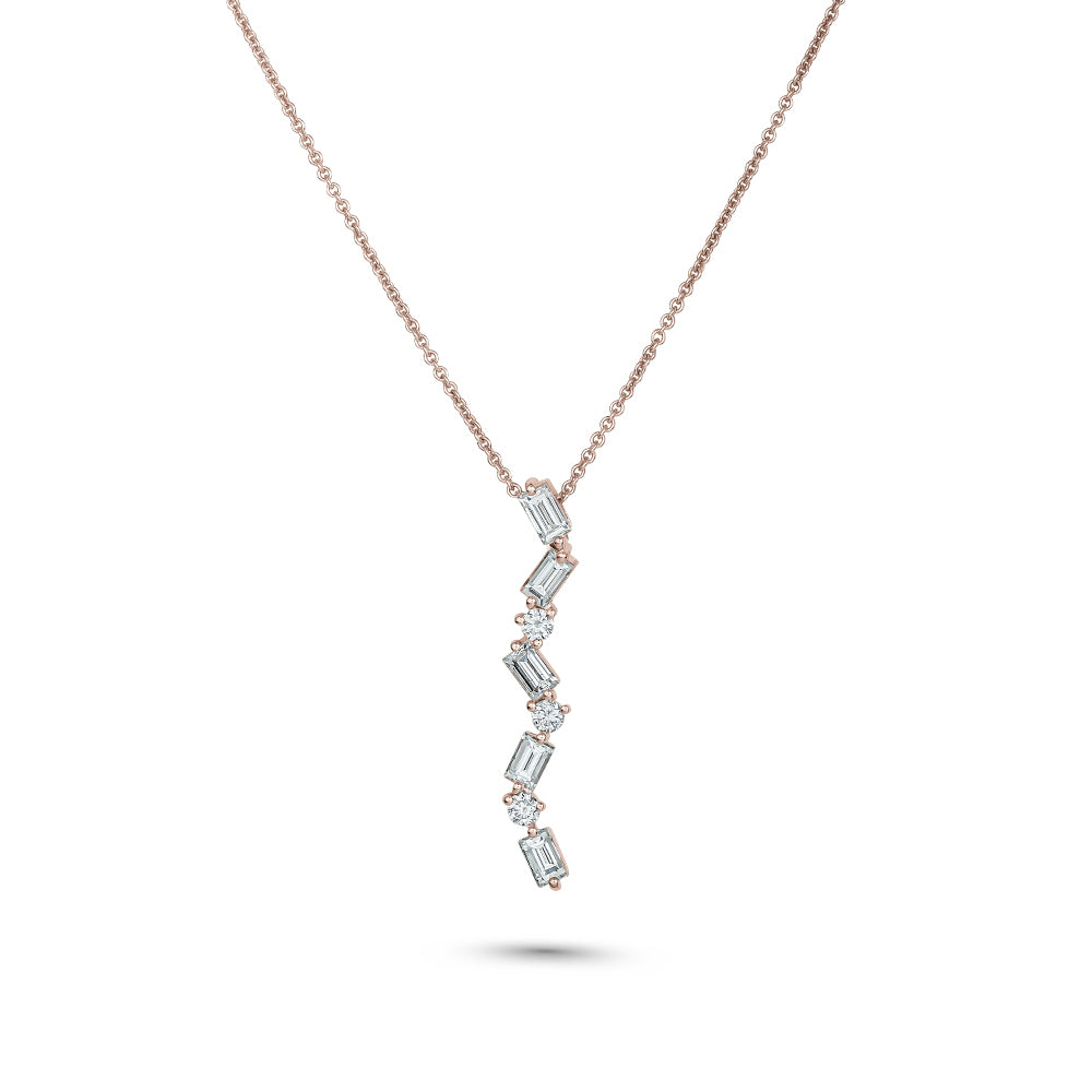 Cascade pendant in 14k rose gold set with baguettes and round diamonds carati jewelry montreal