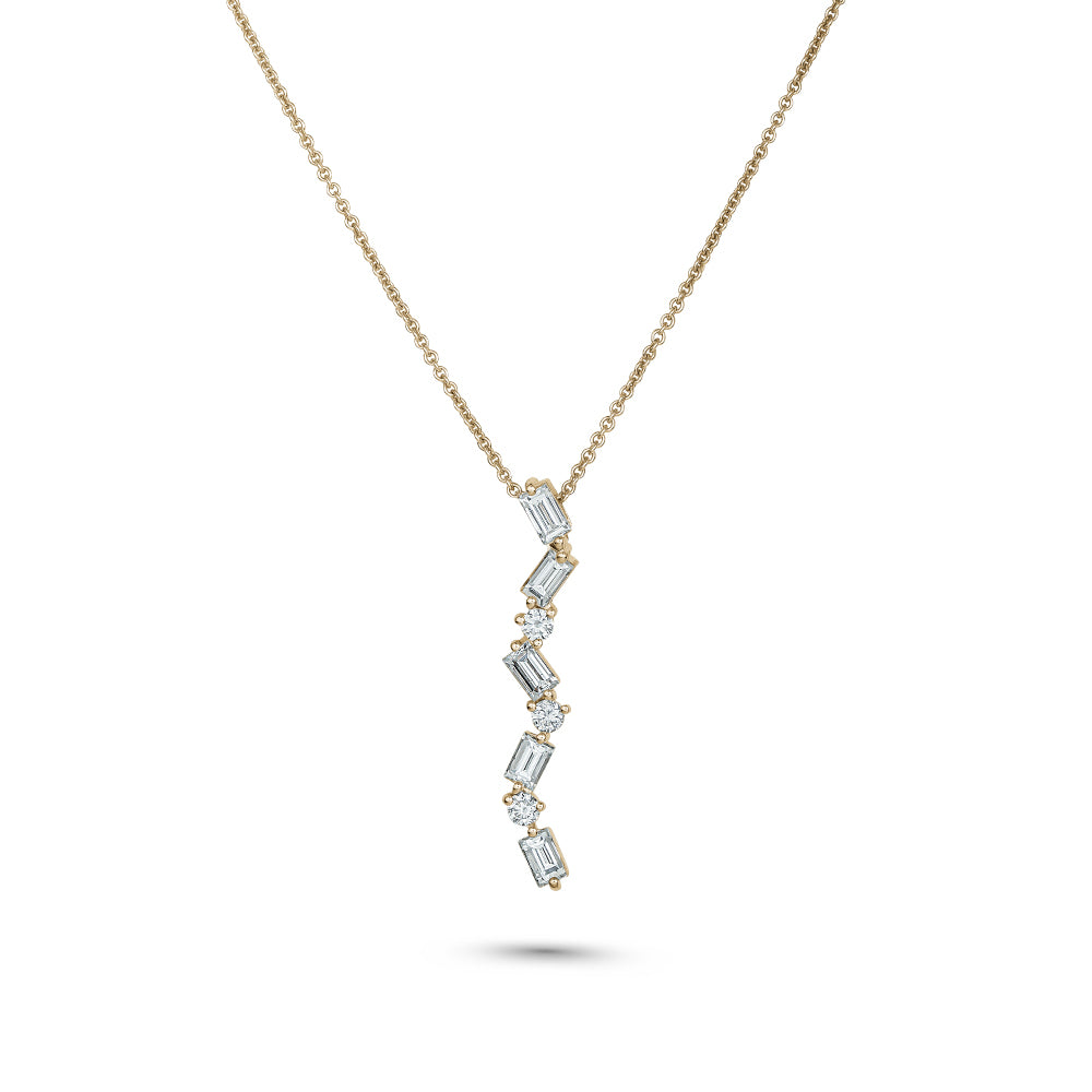 Cascade pendant in 14k yellow gold set with baguettes and round diamonds carati jewelry montreal