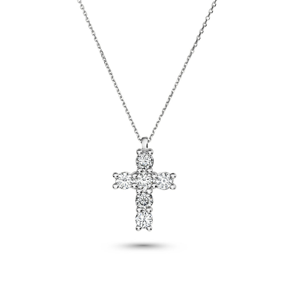 cross in 14 k white gold set with 6 round diamonds carati jewelry montreal