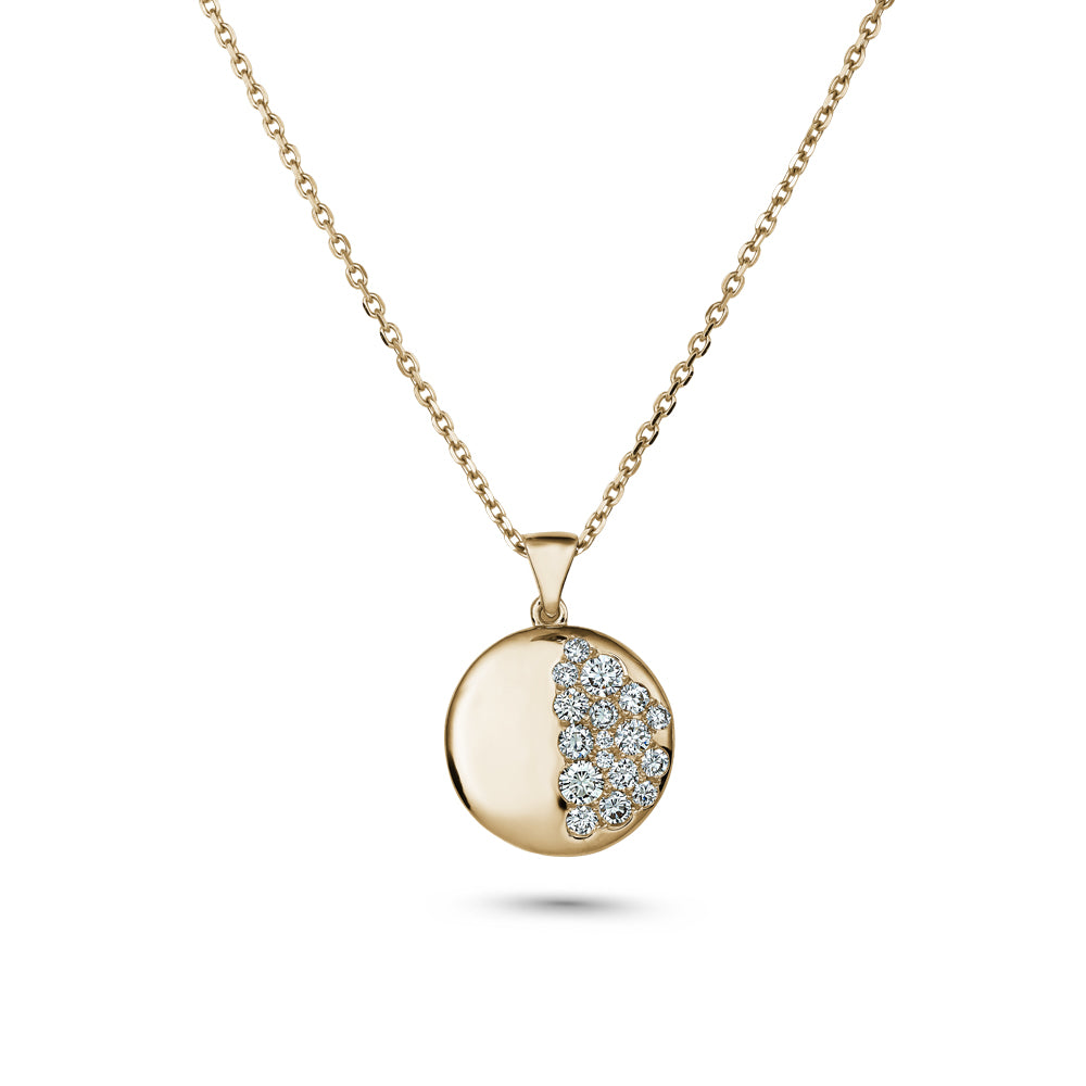 18 k yellow gold half moon pave pendant Carati jewelry montreal