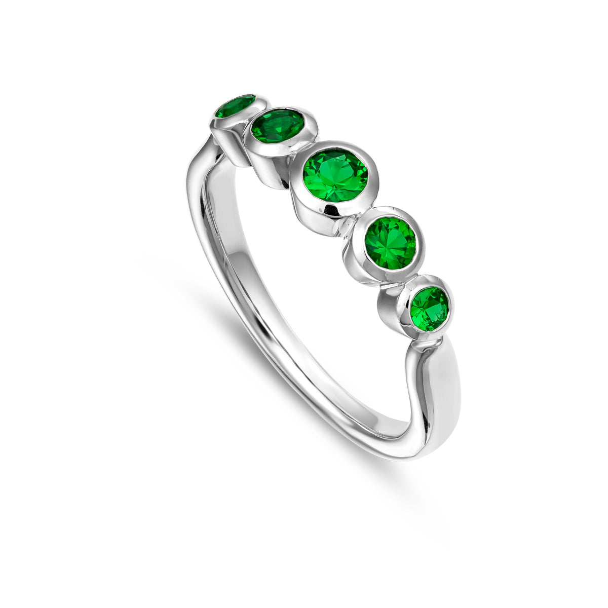 Aria ring with 5 bezels set in Tsavorites designed by carati jewelry montreal canada 18k 14 k