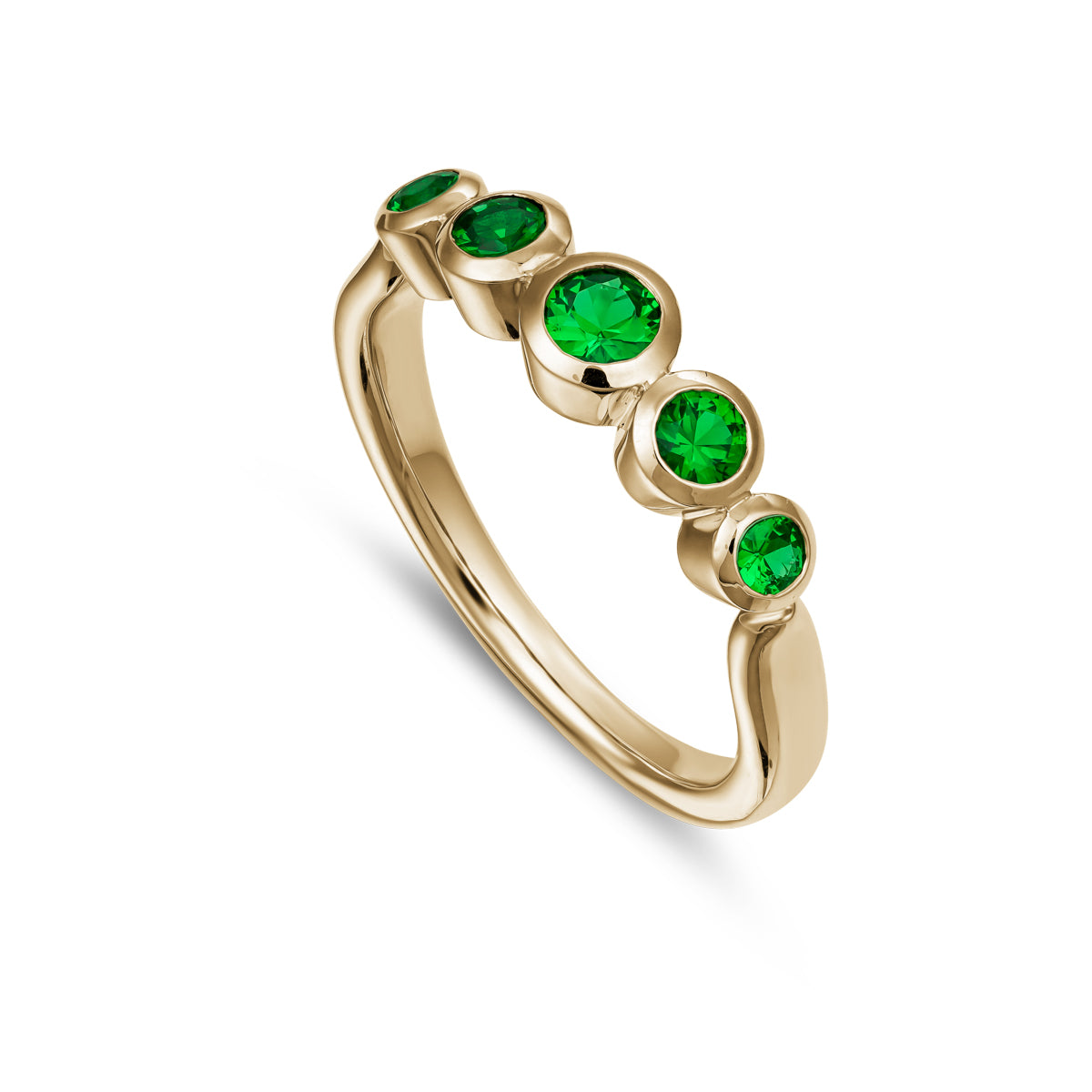 Aria ring with 5 bezels set in Tsavorites designed by carati jewelry montreal canada 18k 14 k