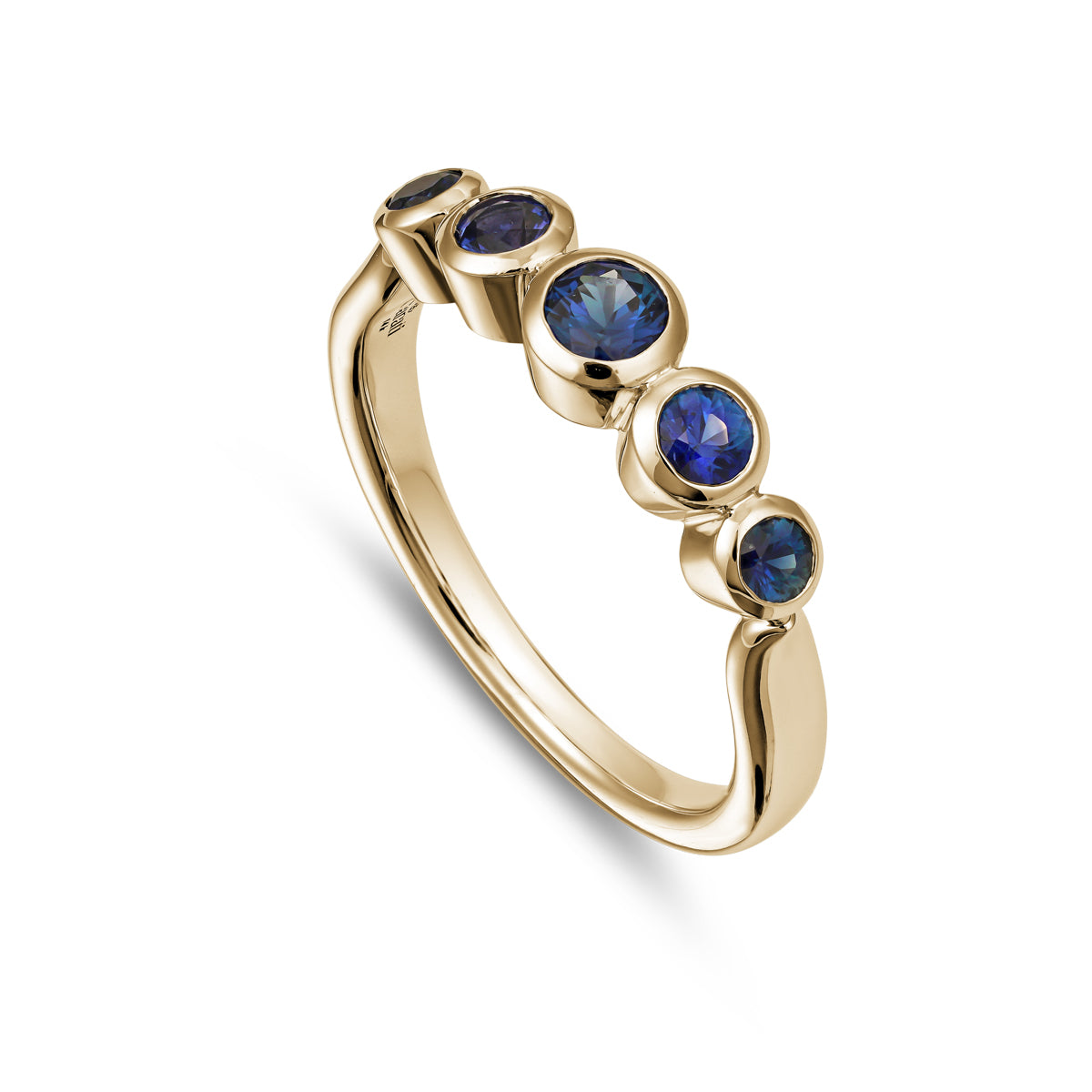 Aria ring with 5 bezels set in royal blue sapphires designed by carati jewelry montreal canada 18k 14 k