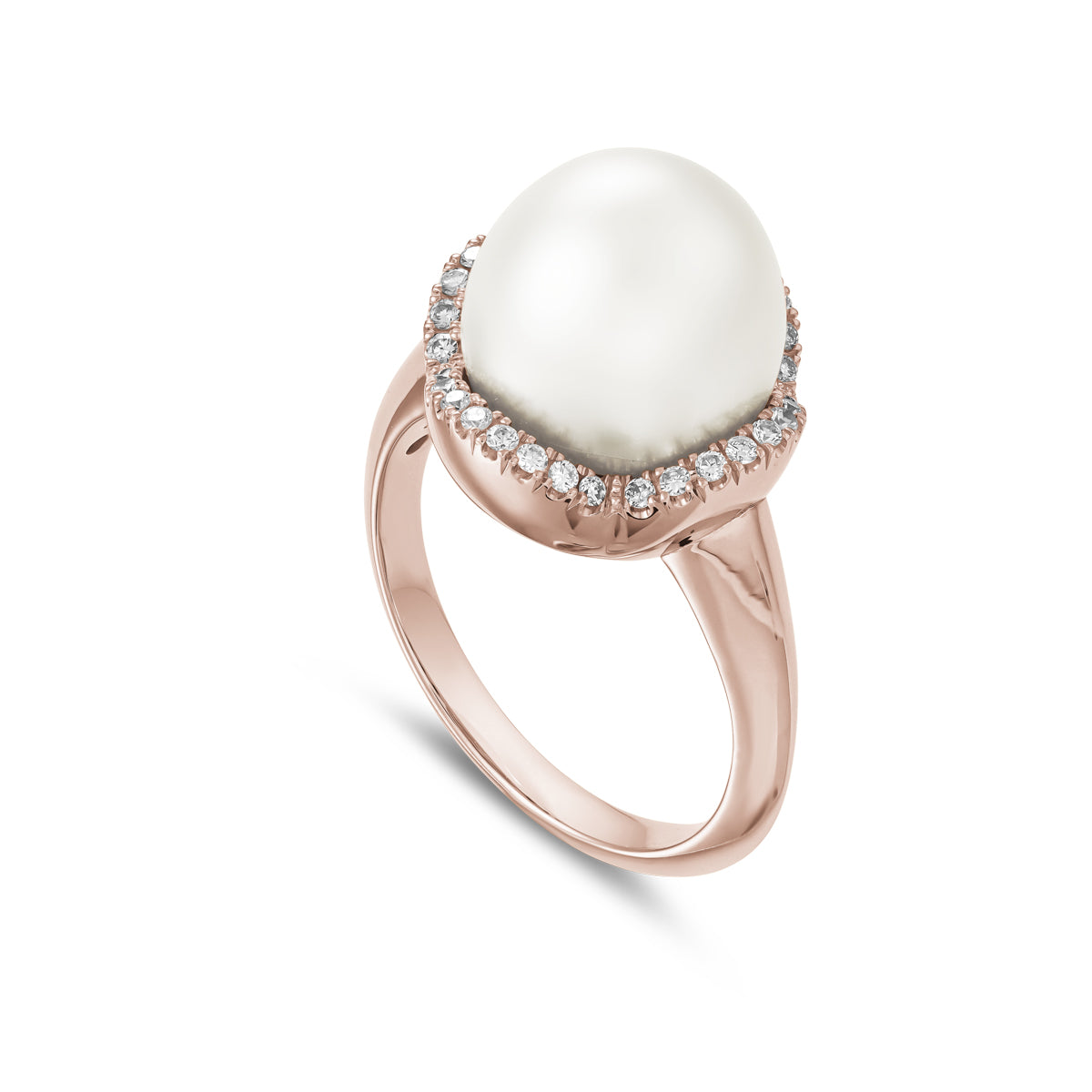 Petal design ring with a south sea pearl ring set all in diamonds designed by carati jewelry montreal canada 18k 14 k