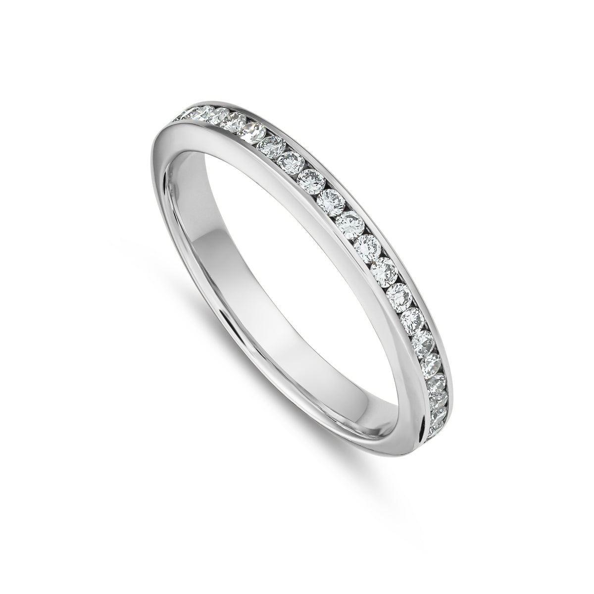 One Love Wedding Band set in full chanel diamonds is designed by carati jewelry in Montreal Canada in 18k 14k