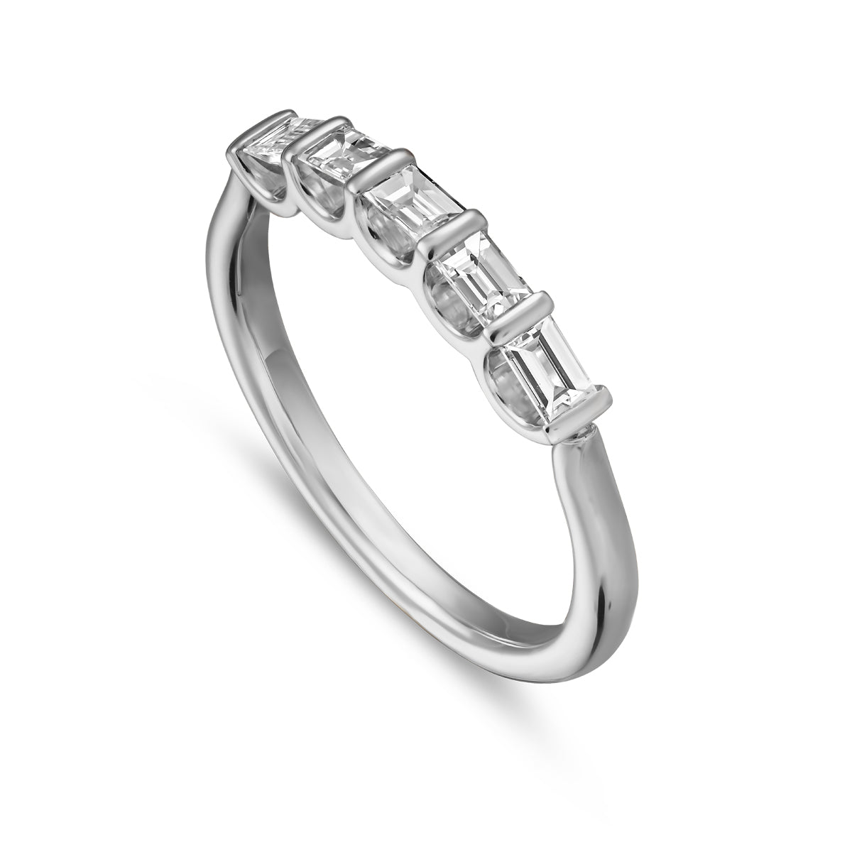 Triumph ring set with 5 baquettes in a arc design,designed by carati jewelry montreal canada 18 k 14 k