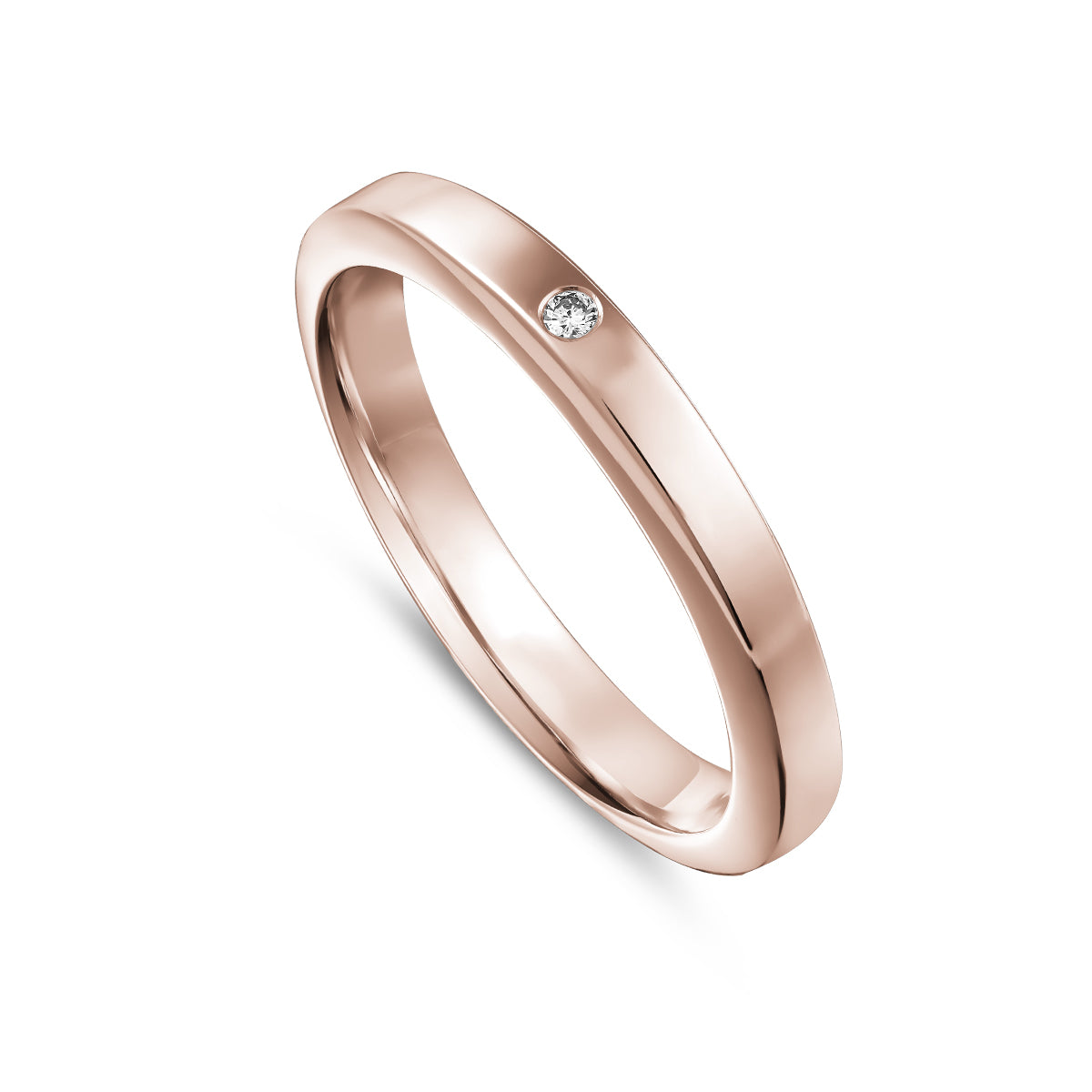 One Love Wedding Band With Single Gypsy Set Diamond is designed by carati jewelry in Montreal Canada in 18k 14k