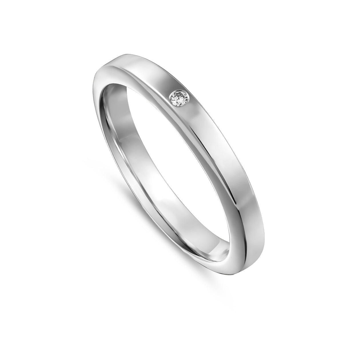 One Love Wedding Band With Single Gypsy Set Diamond is designed by carati jewelry in Montreal Canada in 18k 14k
