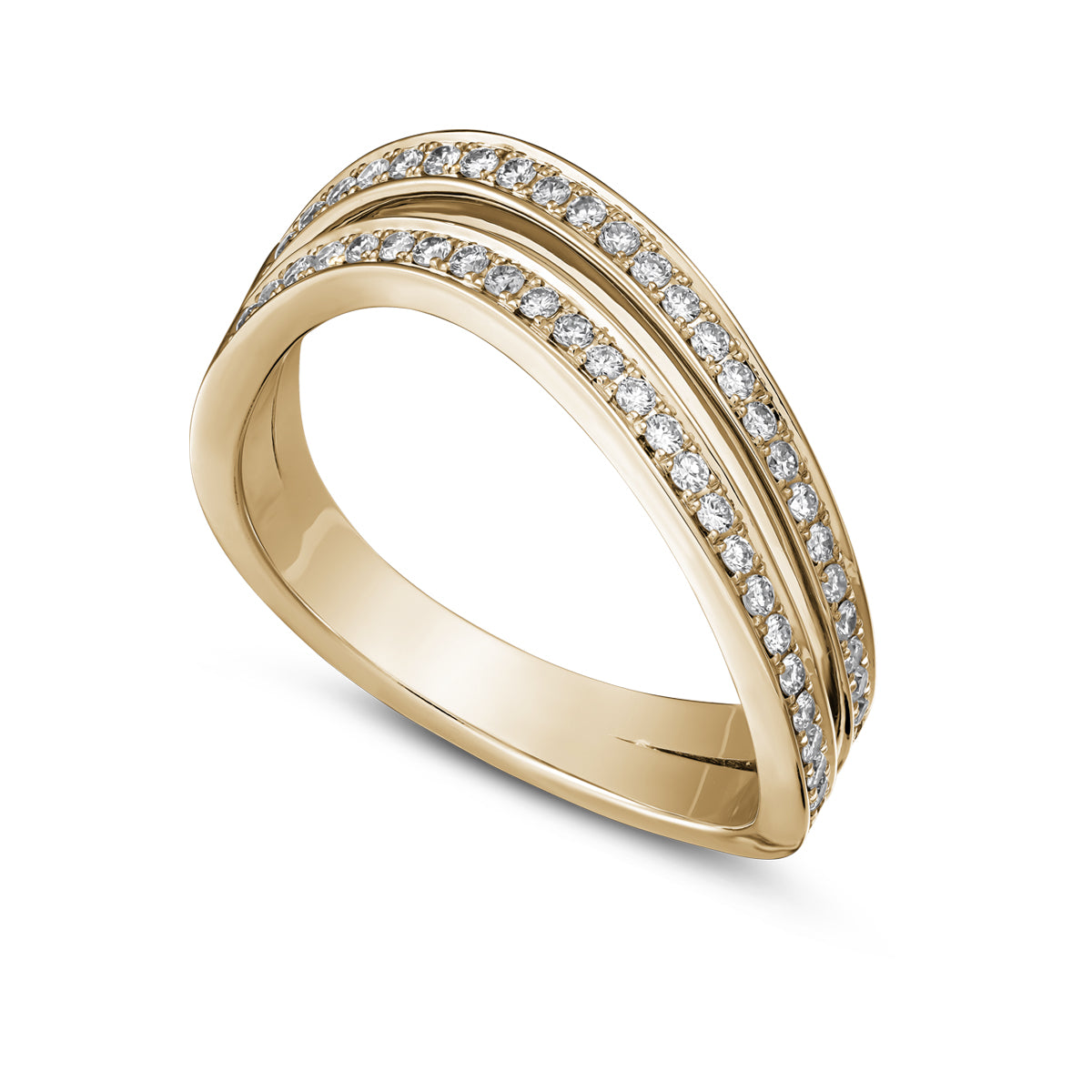 Double Wavy Ring with diamonds set in pave , iconic design by carati jewelry in montreal canada in 18k 14k