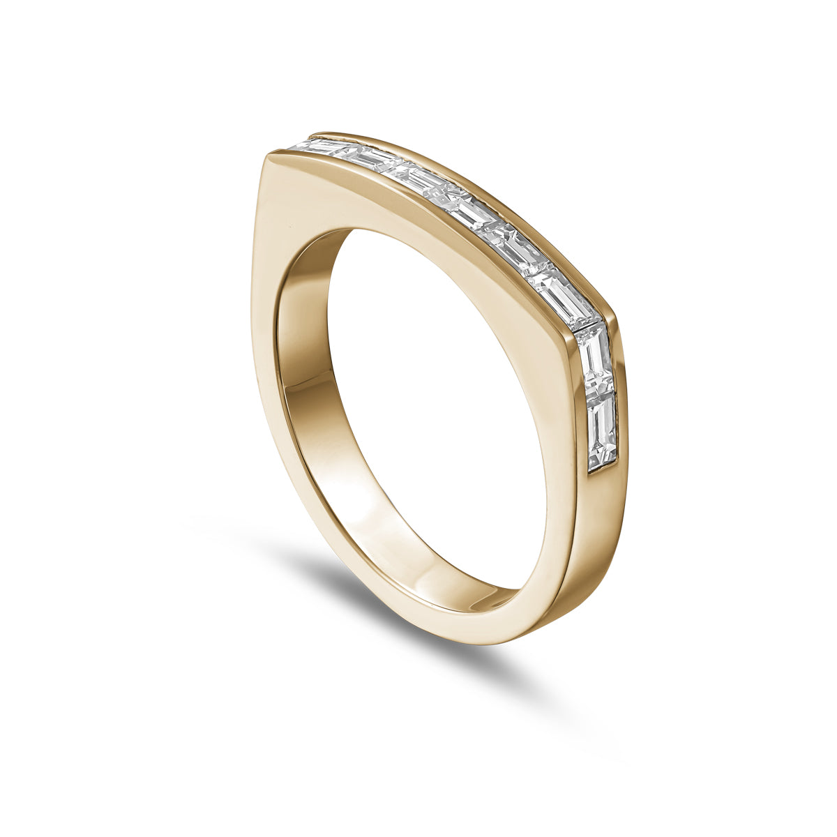 Infinity ring set with baguettes in edgy look designed by carati jewelry in Montreal Canada in 18k 14k