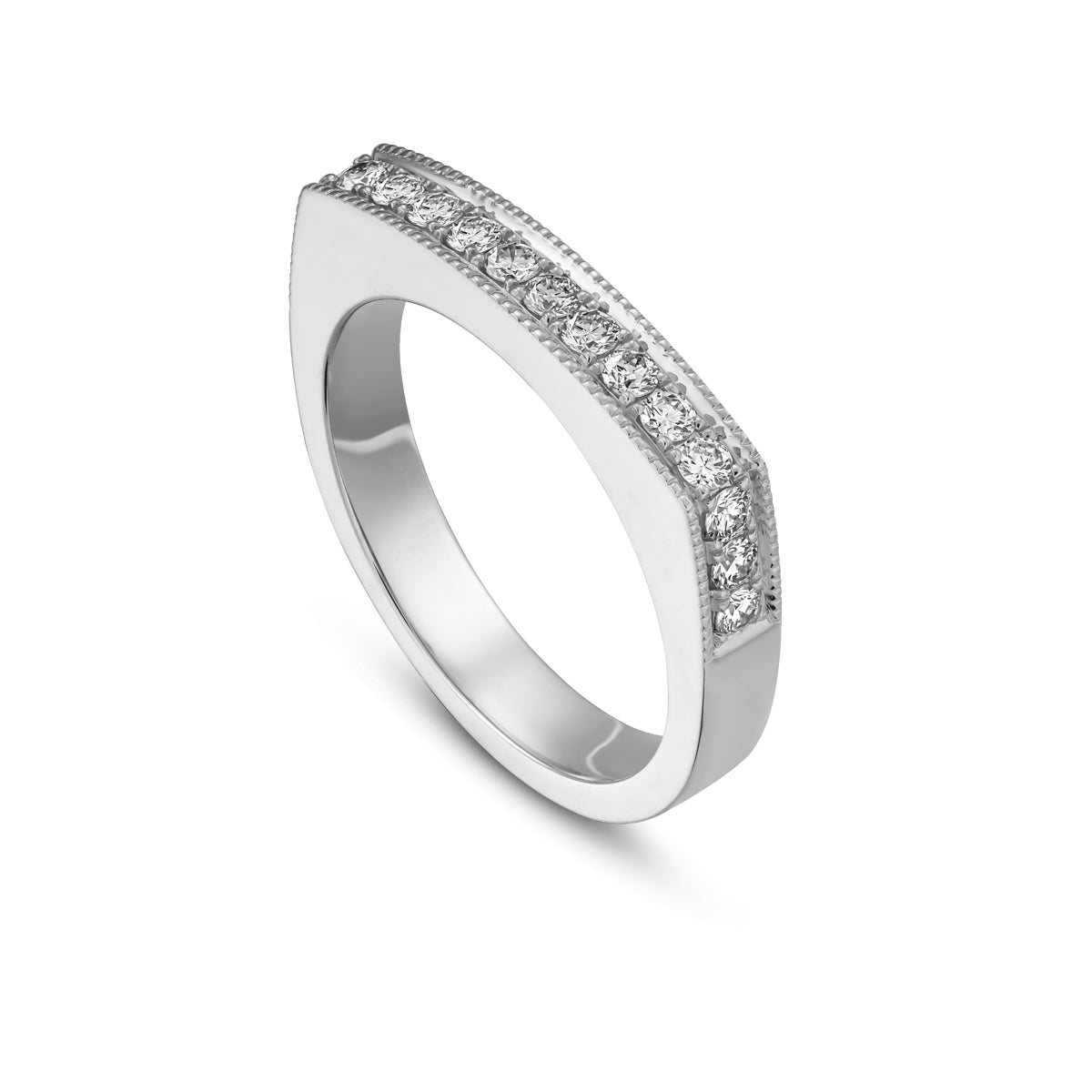 Infinity ring set pave diamonds with milligrain in edgy look designed by carati jewelry in Montreal Canada in 18k 14k