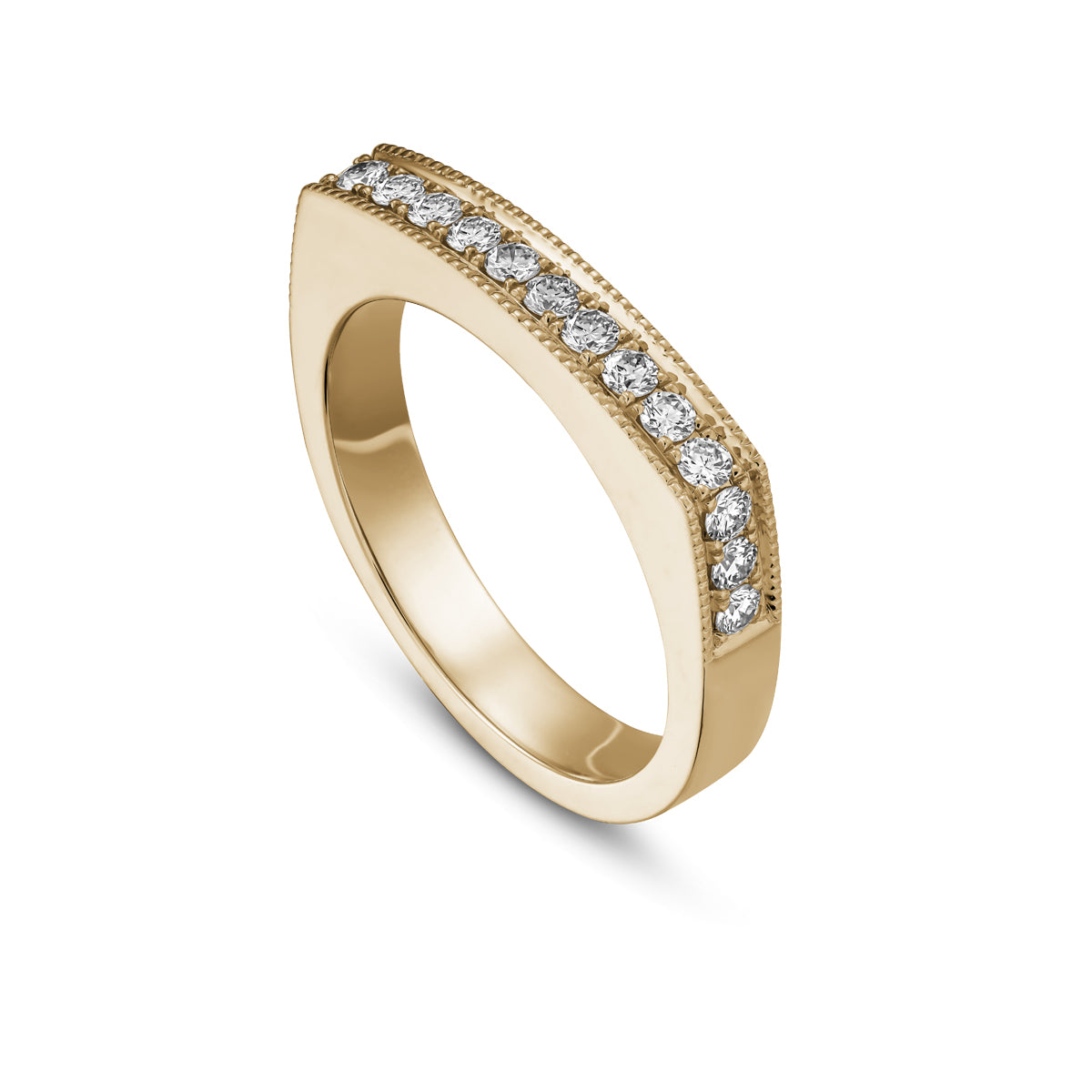 Infinity ring set pave diamonds with milligrain in edgy look designed by carati jewelry in Montreal Canada in 18k 14k