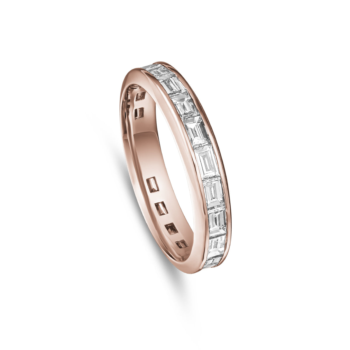 One Love Wedding Band set with all around big baguette diamonds is designed by carati jewelry in Montreal Canada in 18k 14k