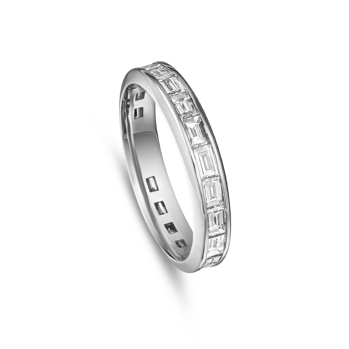 One Love Wedding Band set with all around big baguette diamonds is designed by carati jewelry in Montreal Canada in 18k 14k