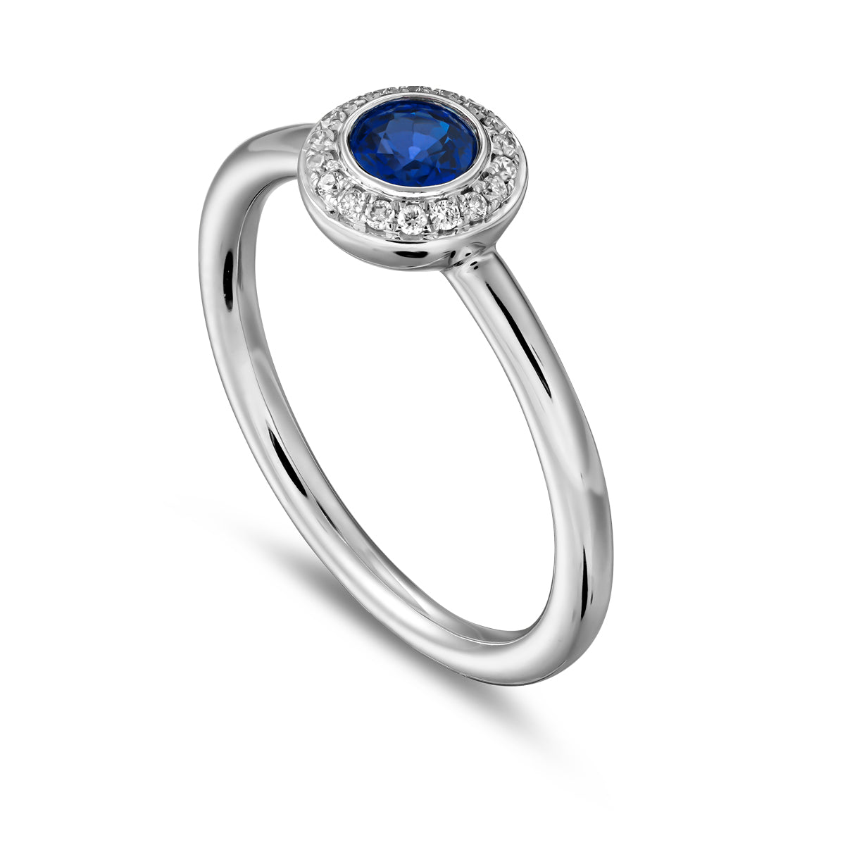 Royal Harmony Ring Centered Around royal blue Sapphire designed by carati jewelry in montreal canada 14 k 18 k