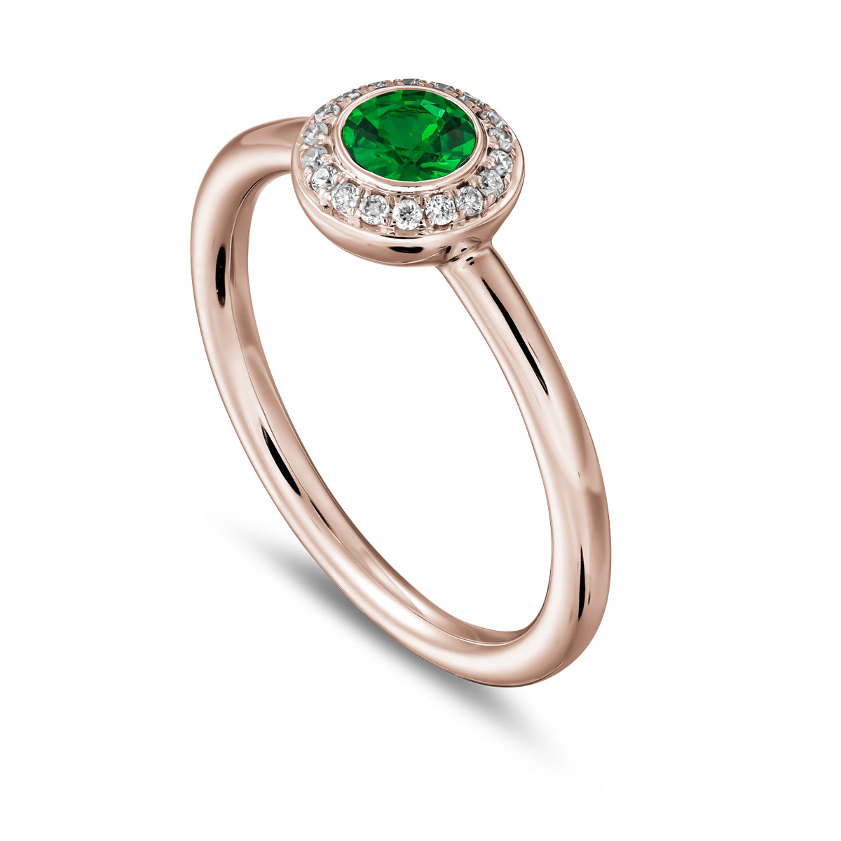 Royal Harmony Ring Centered Around a tsavorite set pave diamonds all around designed by carati jewelry in montreal canada 14 k 18 k