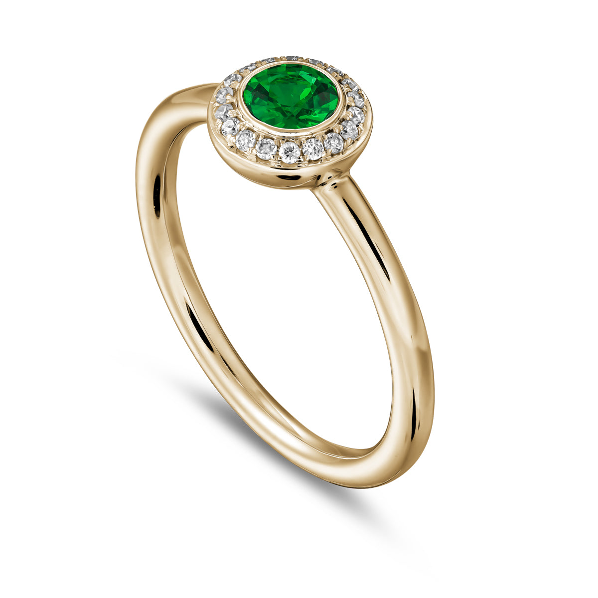 Royal Harmony Ring Centered Around a tsavorite set pave diamonds all around designed by carati jewelry in montreal canada 14 k 18 k