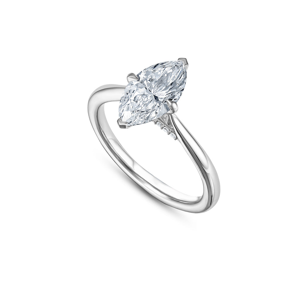 14 k white gold Marquise Engagement Ring Set In V Prongs With Diamonds On The Bridge carati jewelry montreal
