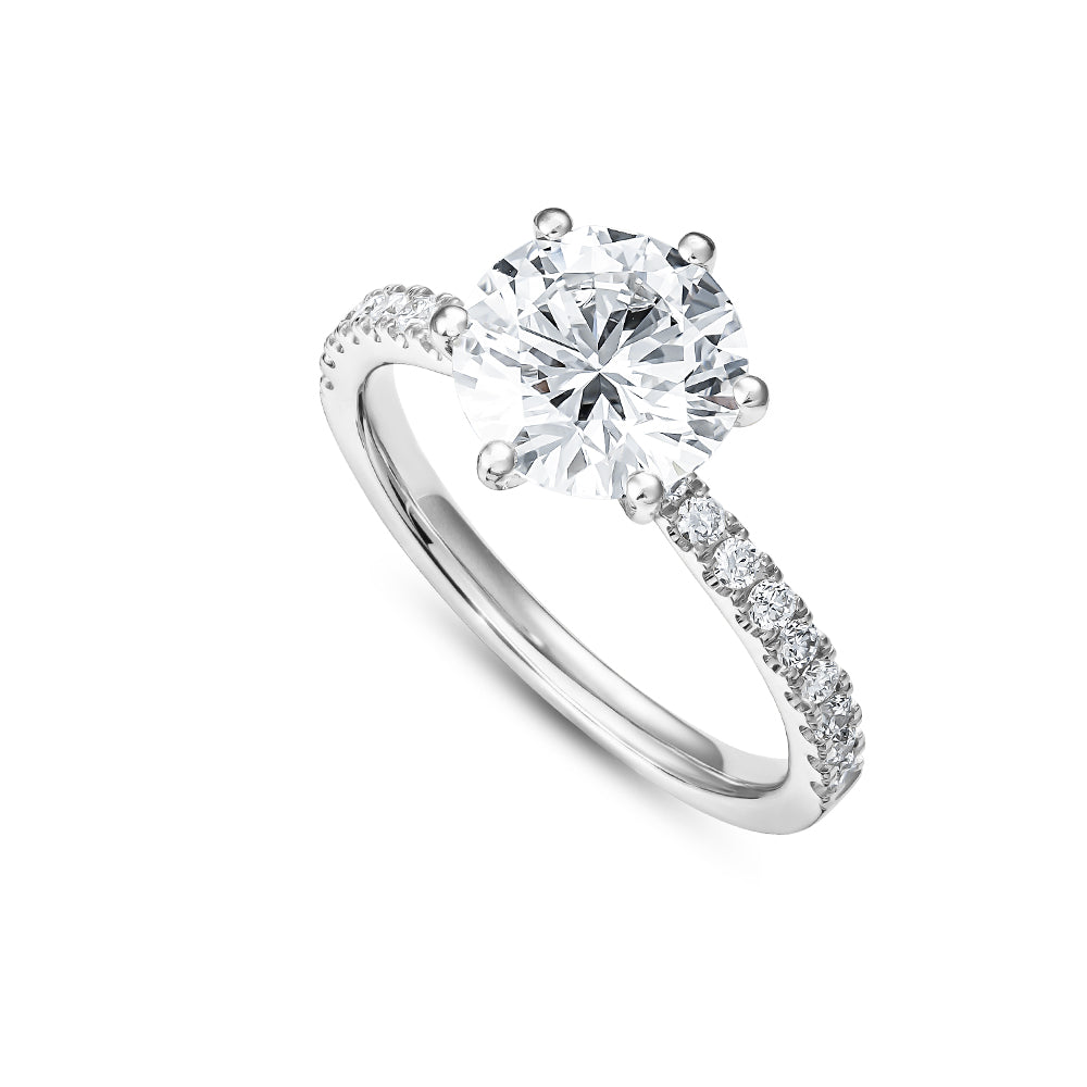 14 k white gold round Engagement Ring With Diamonds on Halo And Shank carati jewelry montreal