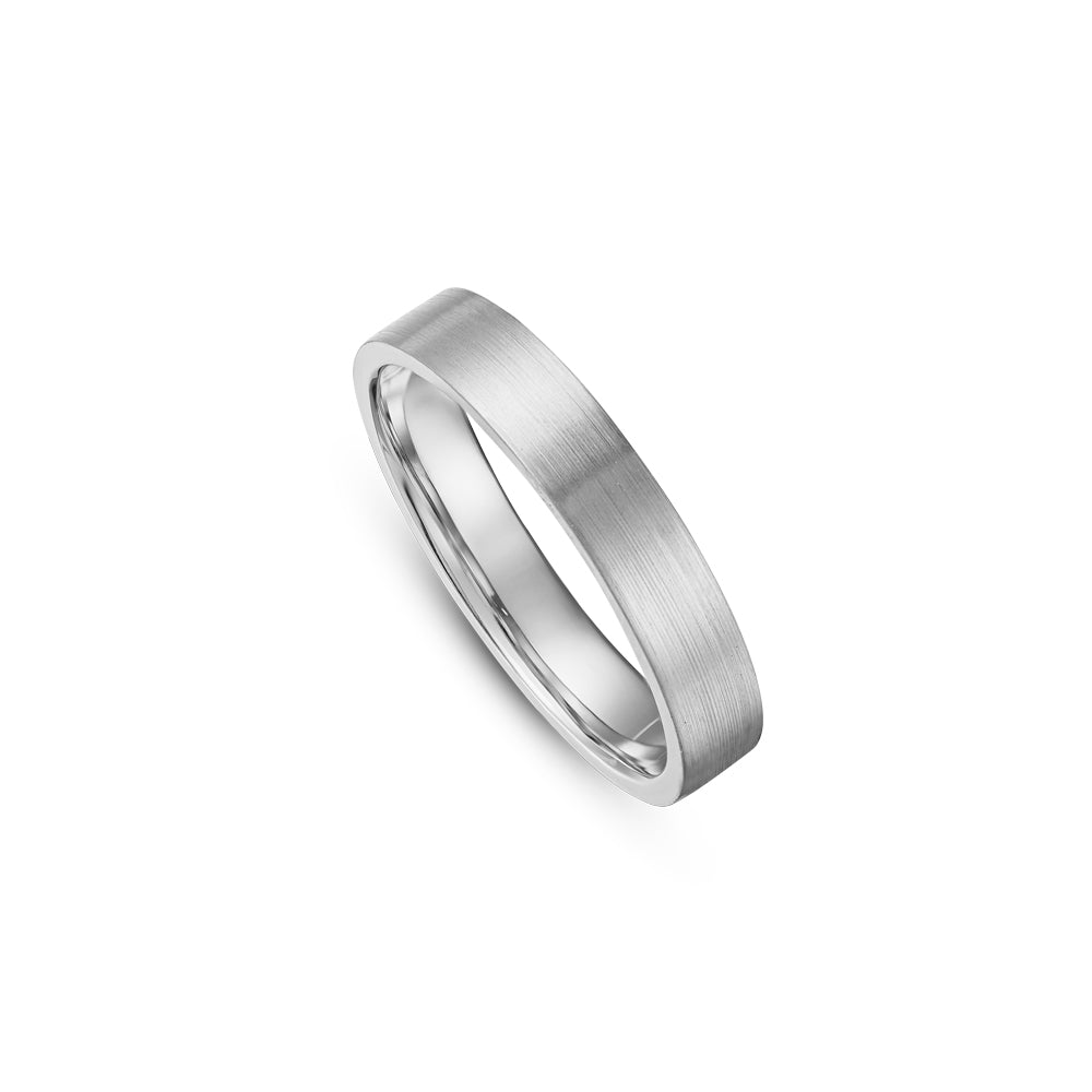 Canadian made 14 k white gold flat brushed wedding ring carati jewelry montreal