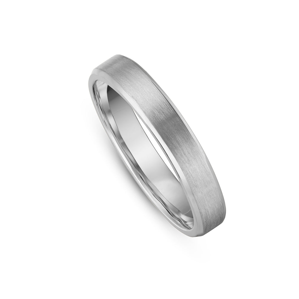 Canadian made 14k white gold Thin Brushed Beveled Wedding Ring Carati Jewelry montreal