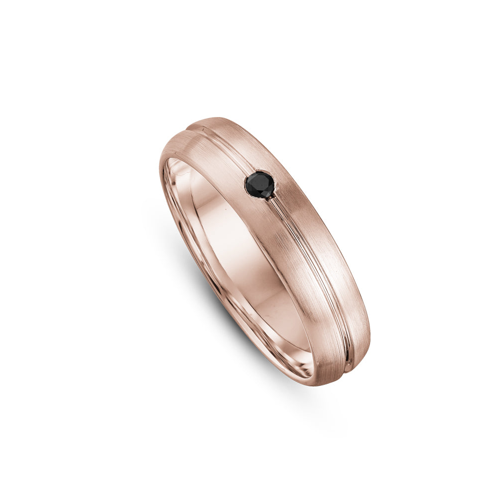 Canadian made 14k white gold Brushed Wedding Ring With Polished Groove Set In Black Diamond carati jewelry