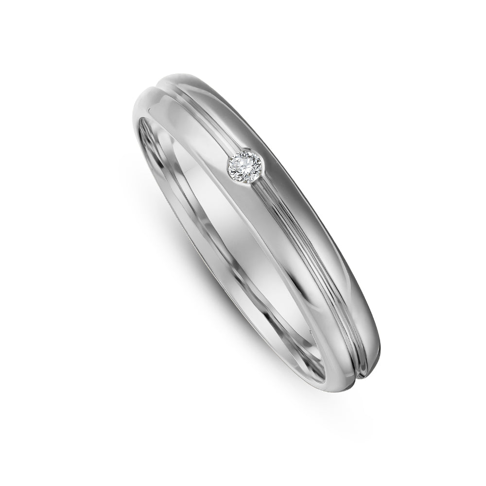 Canadian made 14 k white gold Thick Grooved Wedding Ring Set In Single Diamond For Her Carati jewelry montreal
