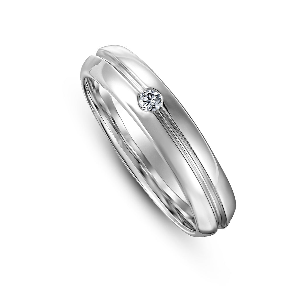Canadian made 14k white gold Grooved Wedding Ring Set In Single Diamond Carati jewelry montreal