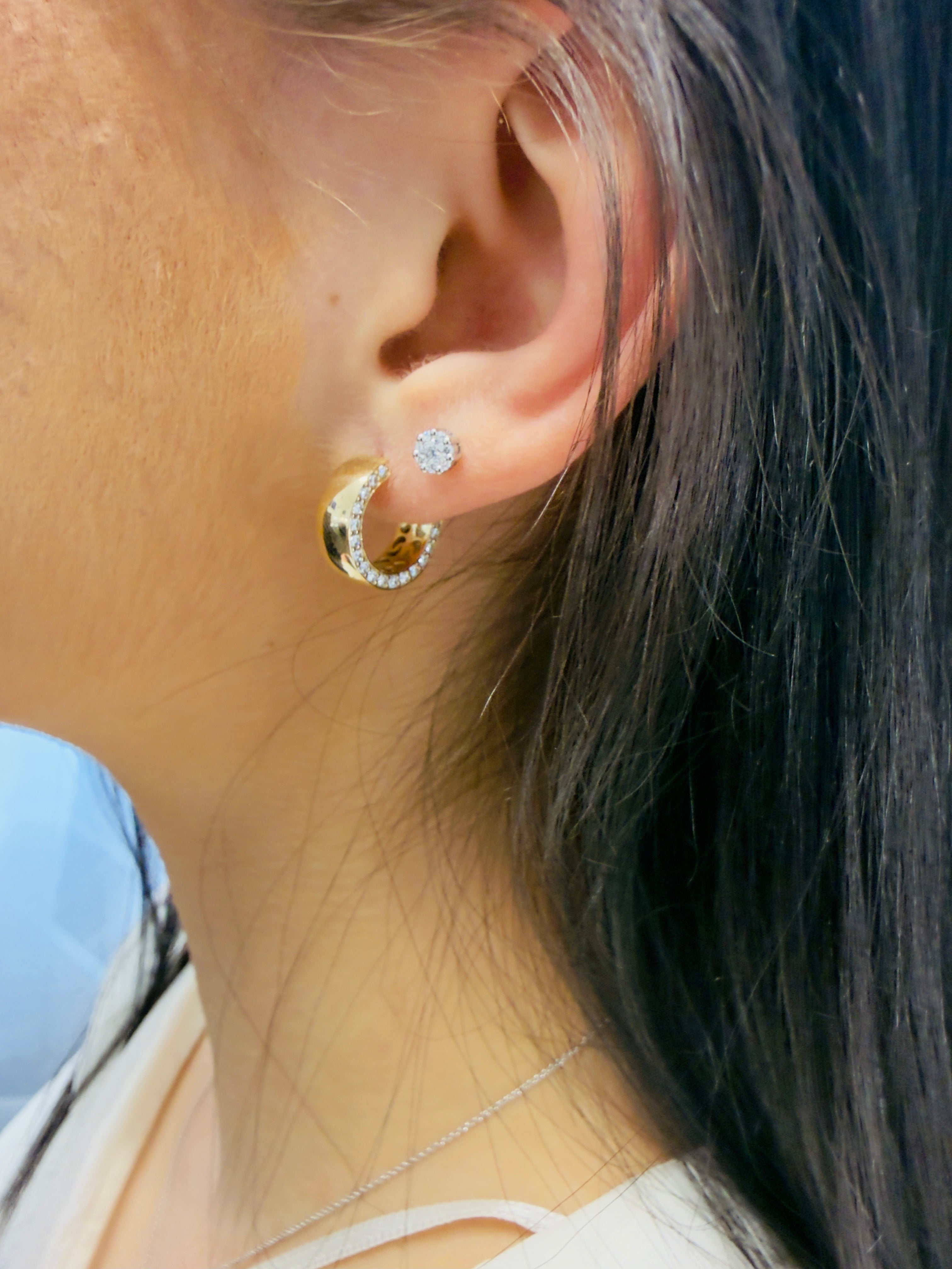 Eclipse Mini Earring Pave Set Diamonds on One Side