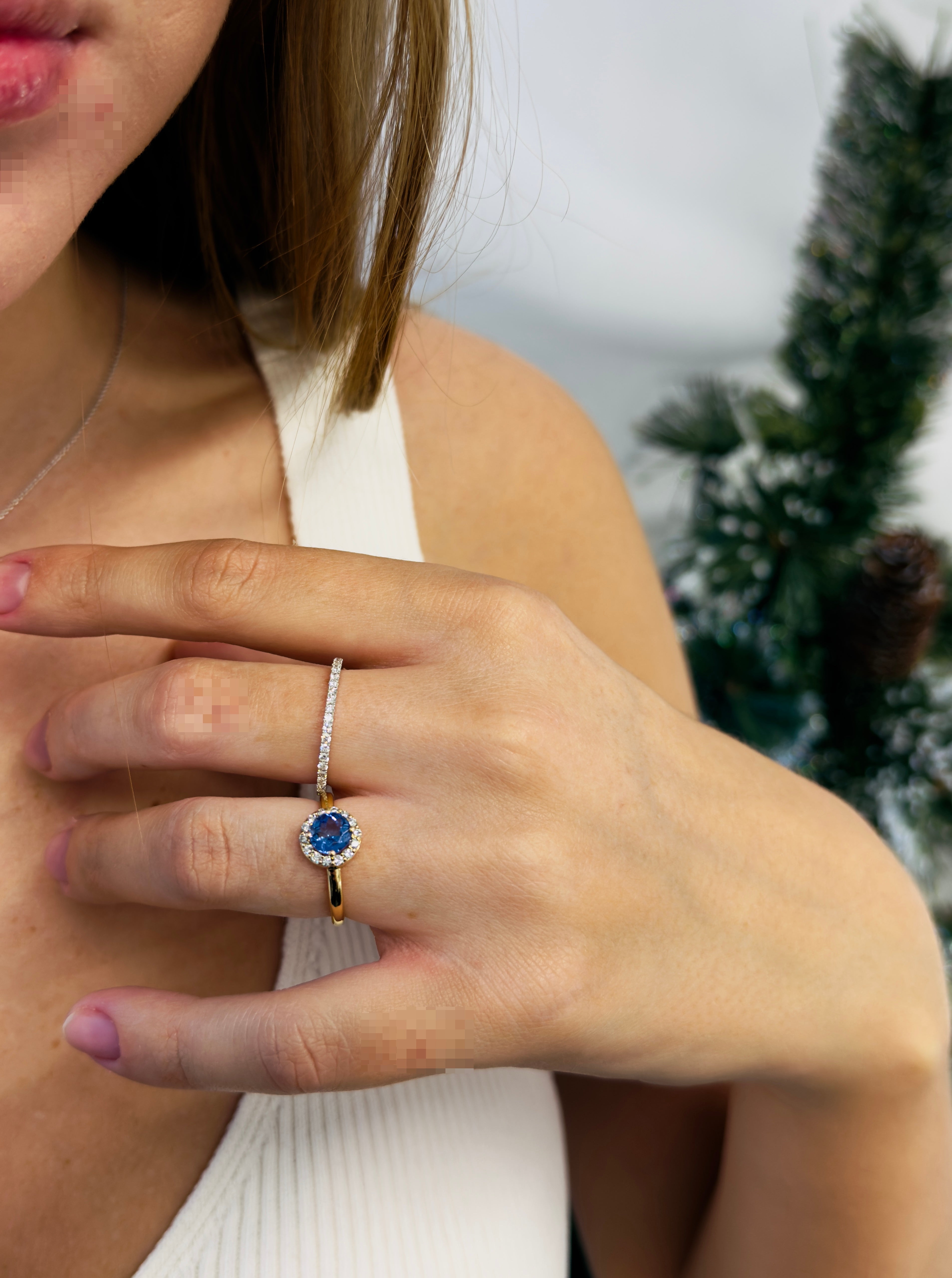 Round Tanzanite With Diamond Halo All Around