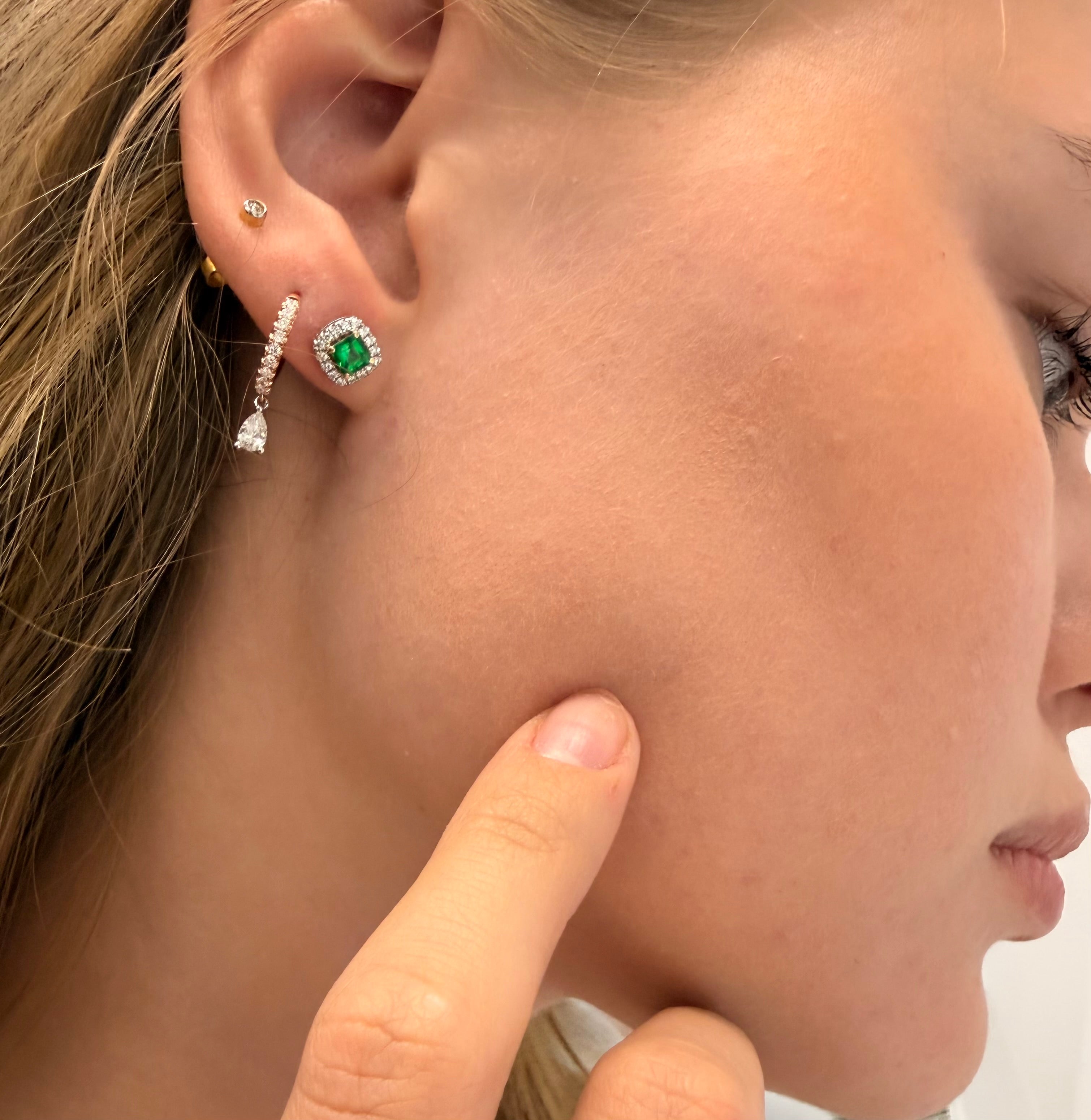 Small Hoops Earring for One Side Pave Set with a Stunning Pear Diamond