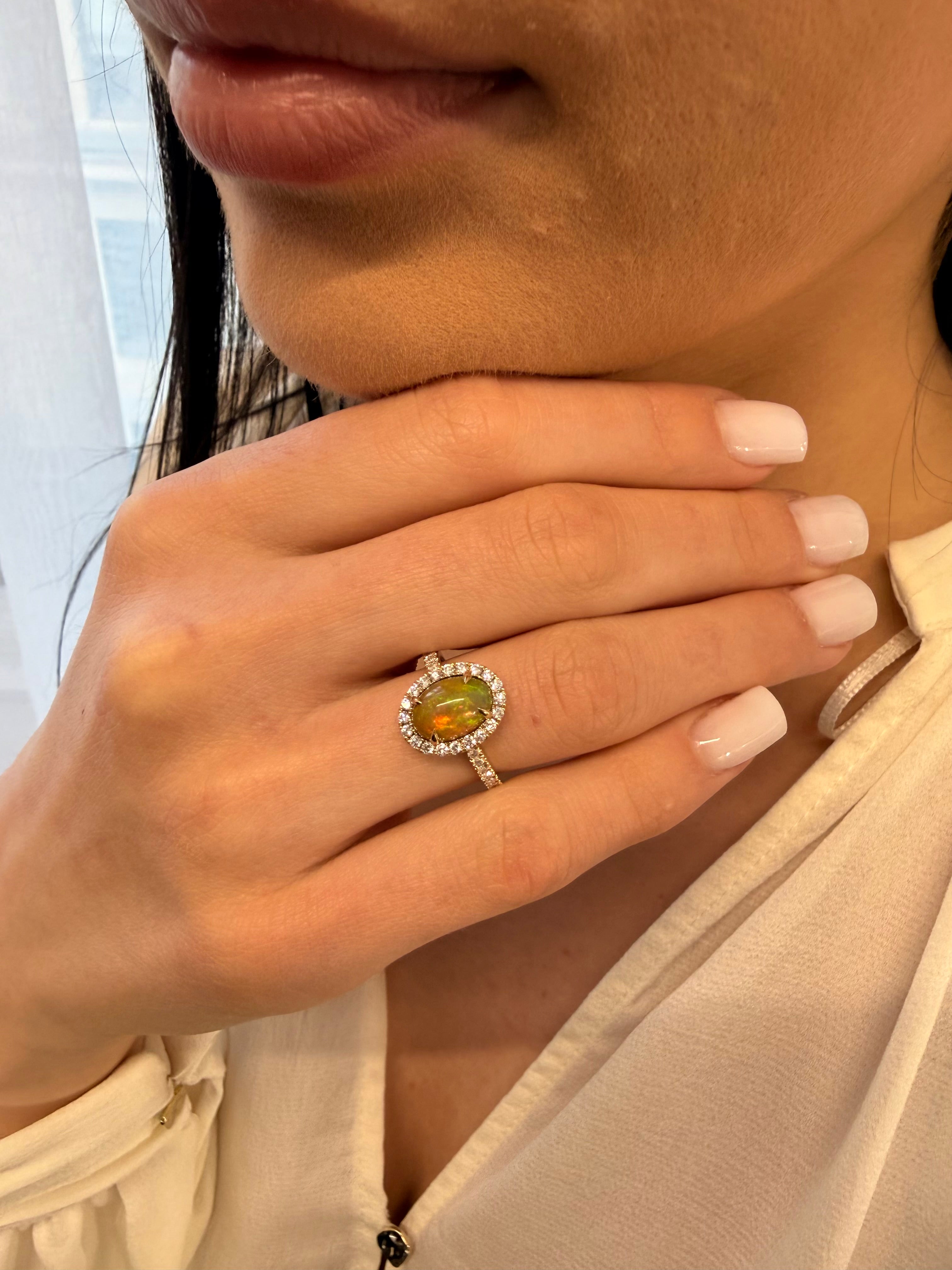 Natural Opal in All Around Halo Diamonds
